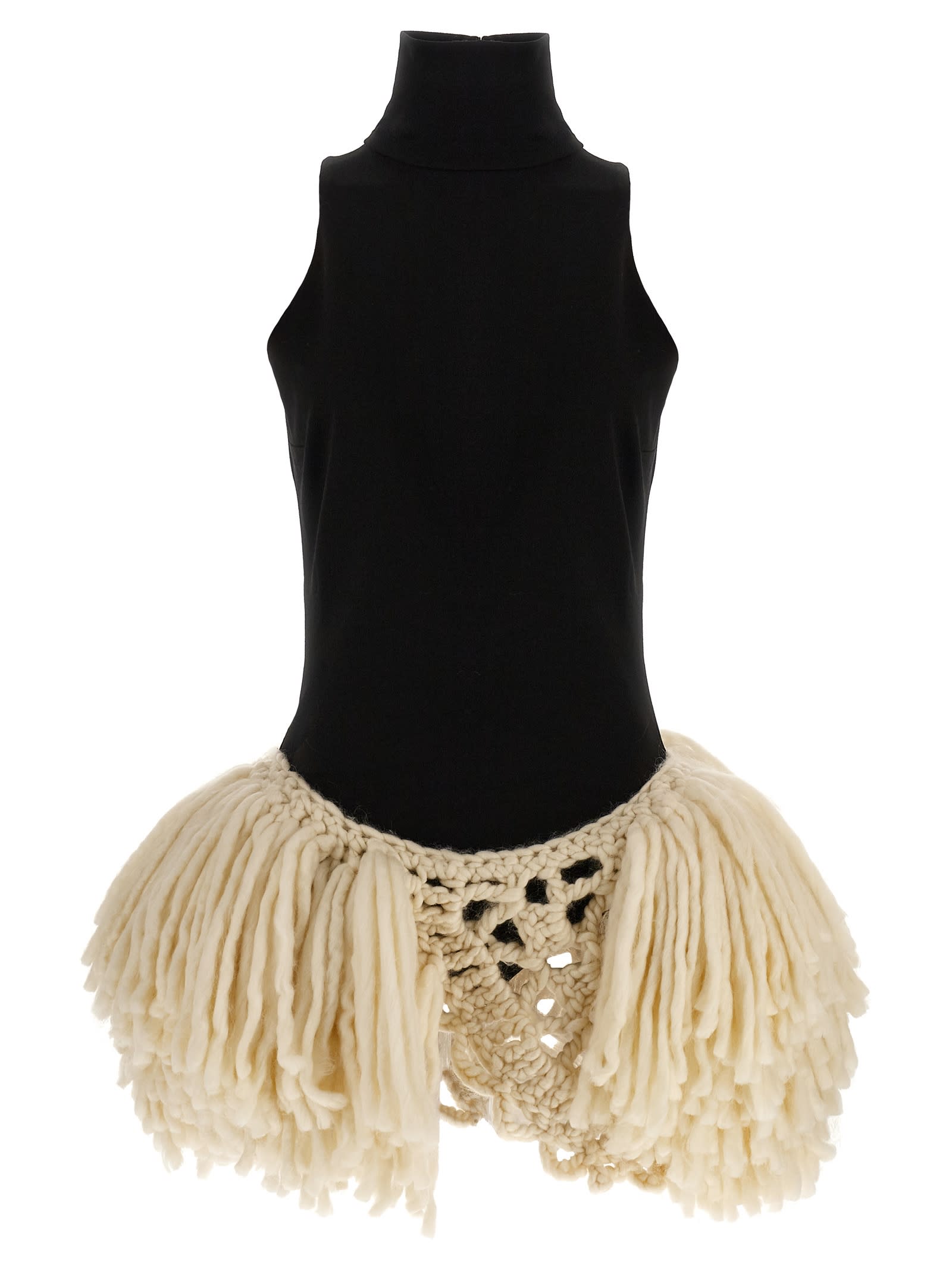 Magda Butrym Textured Sleeveless Dress Featuring Crochet Detail In Black