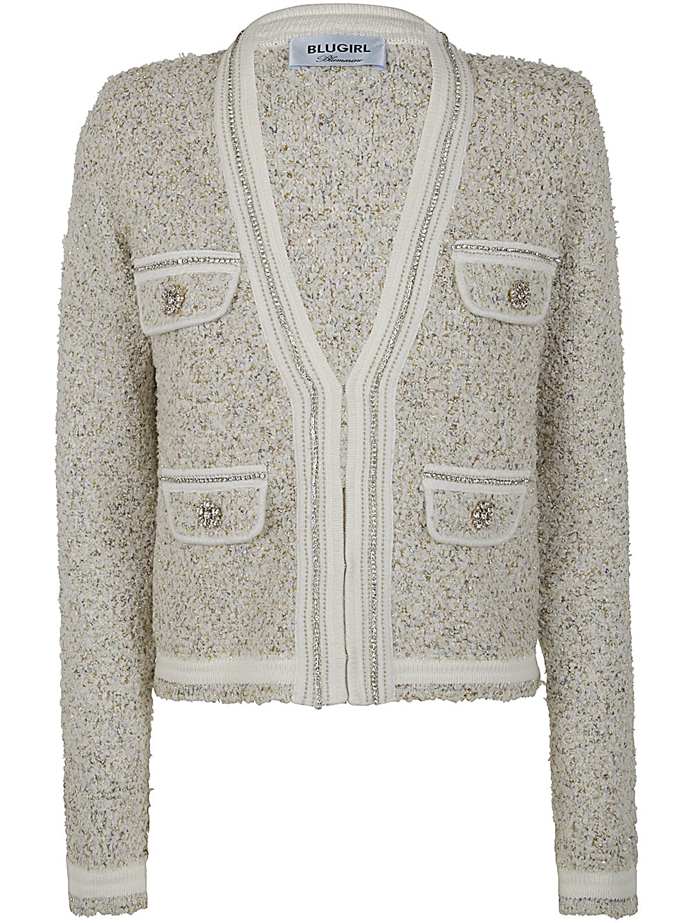 Shop Blugirl Mixed Jacquard Sweater In Buttercream Fancy