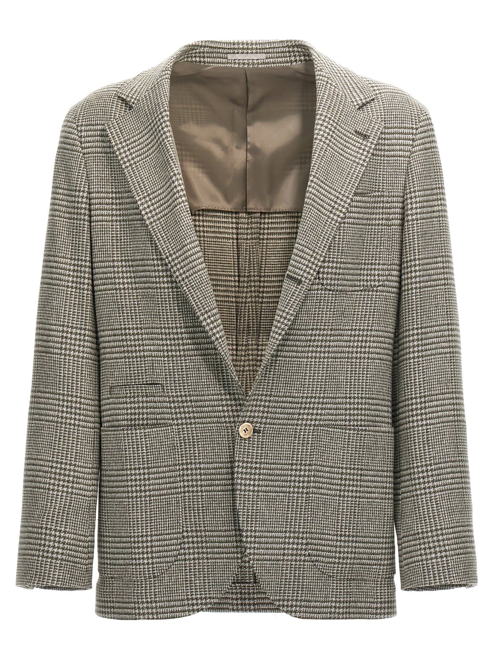 Shop Brunello Cucinelli Check Single-breasted Blazer In Green