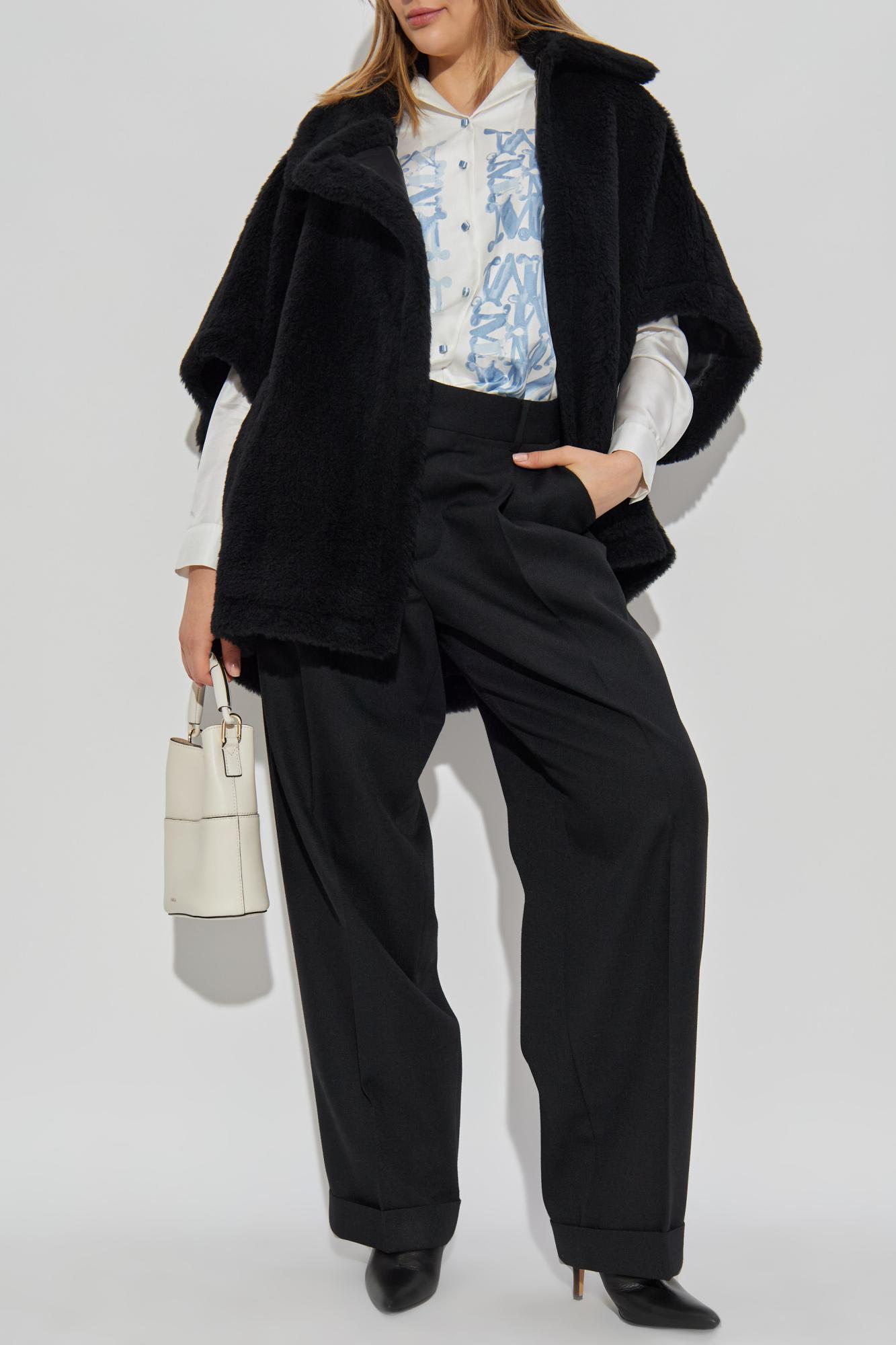 Max Mara Relaxed Black Coat With Plush Texture And Wide Collar In Black