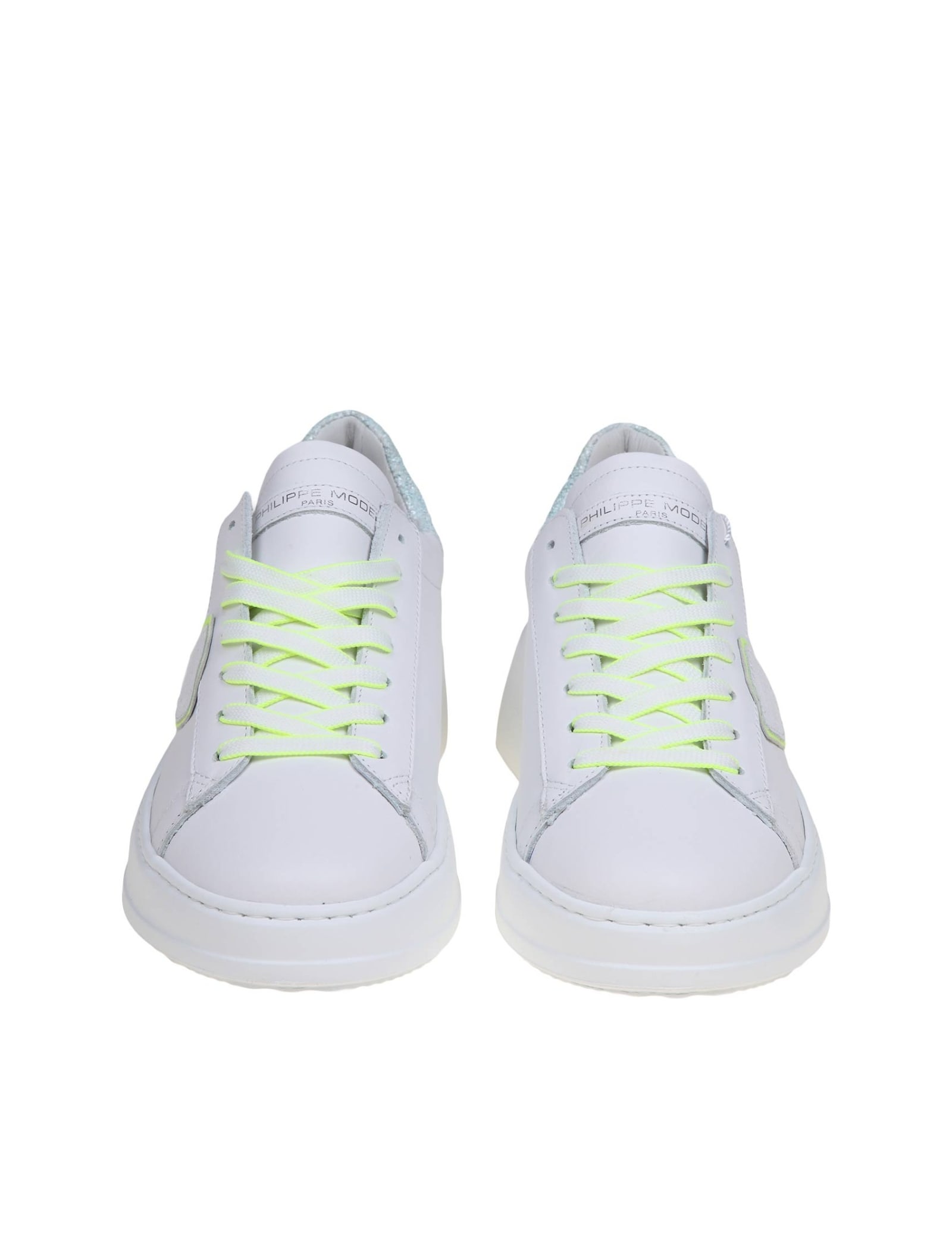 Shop Philippe Model Tres Temple Low In White And Yellow Leather In Blanc/jaune