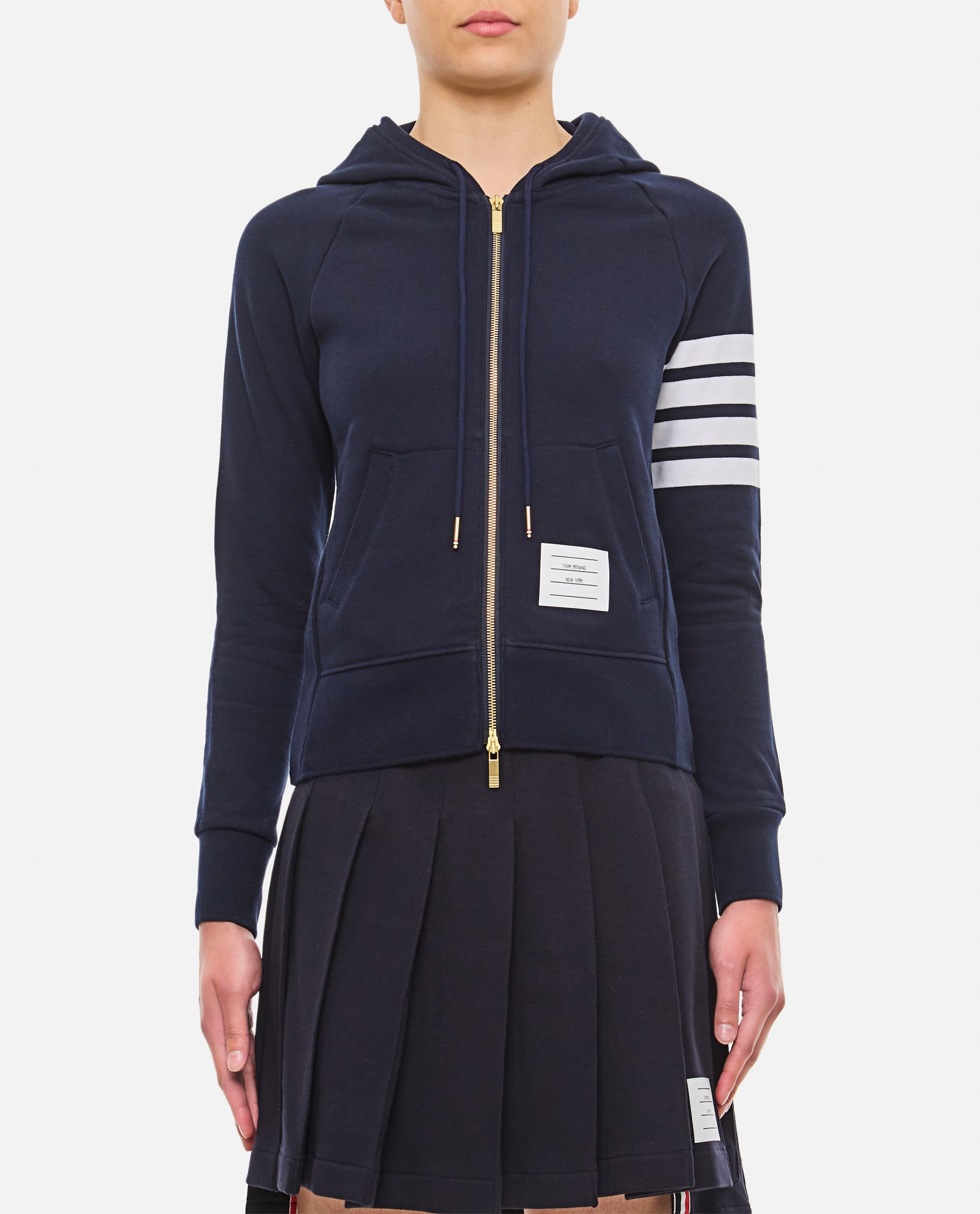 Shop Thom Browne Front Zipped Hoodie In Blue