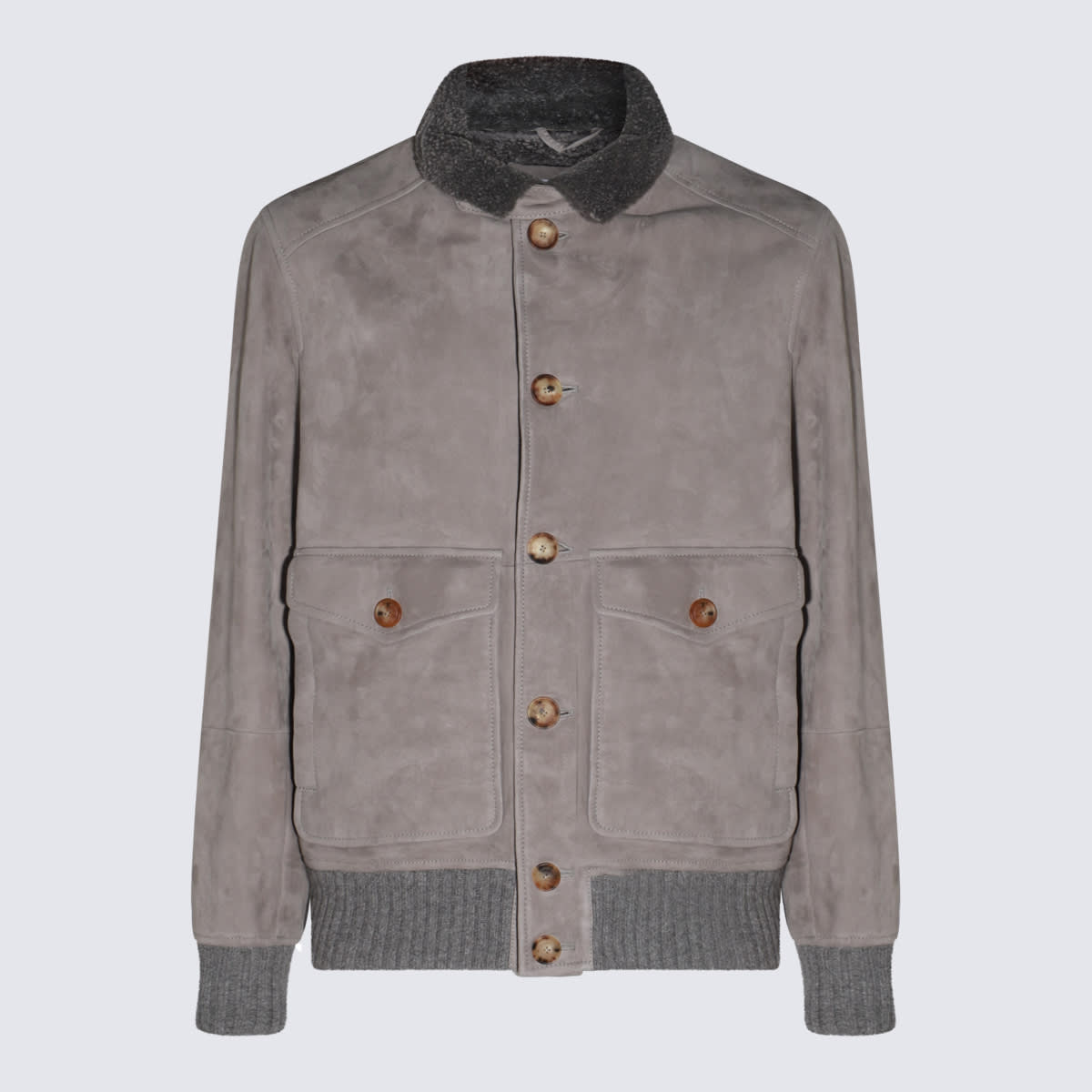 Shop Brunello Cucinelli Dark Grey Leather Jacket