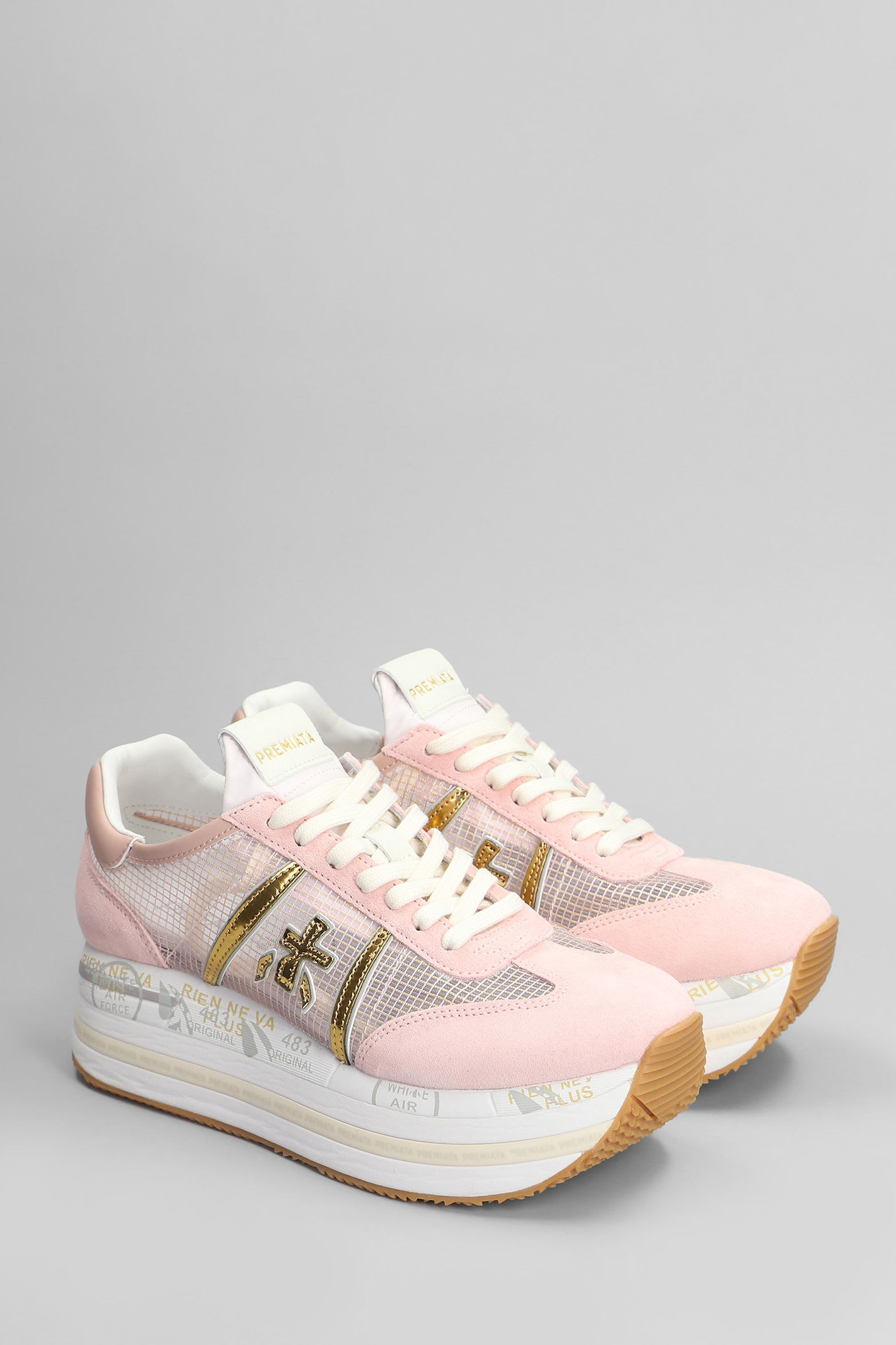 Premiata Beth Sneakers In Rose-pink Suede And Fabric In Pink