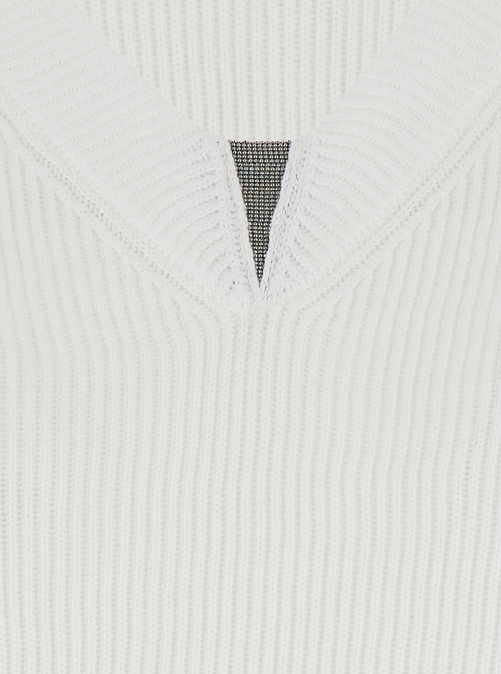 Brunello Cucinelli V-neck White Cotton Sweater With Monil Detail