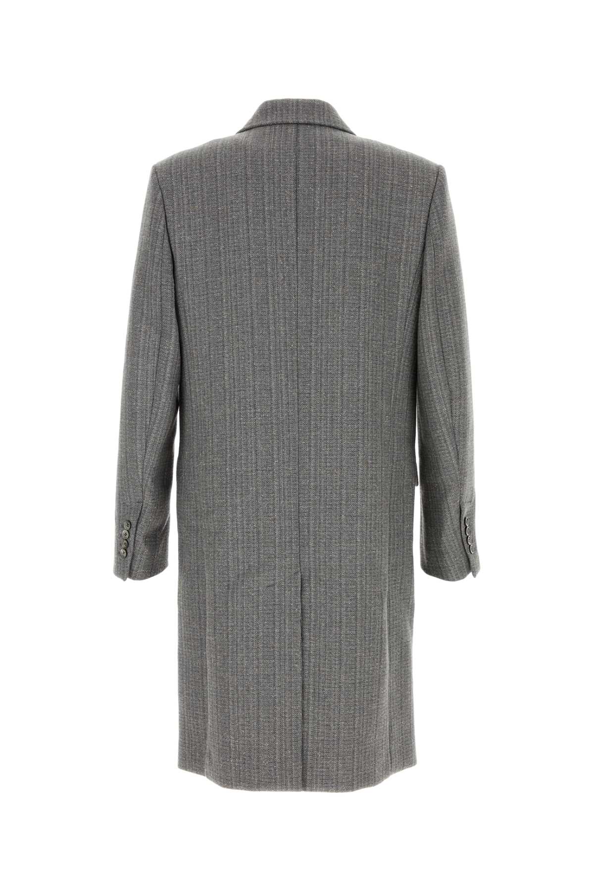 Ami Alexandre Mattiussi Double-breasted Herringbone Virgin Wool-blend Coat In Gray