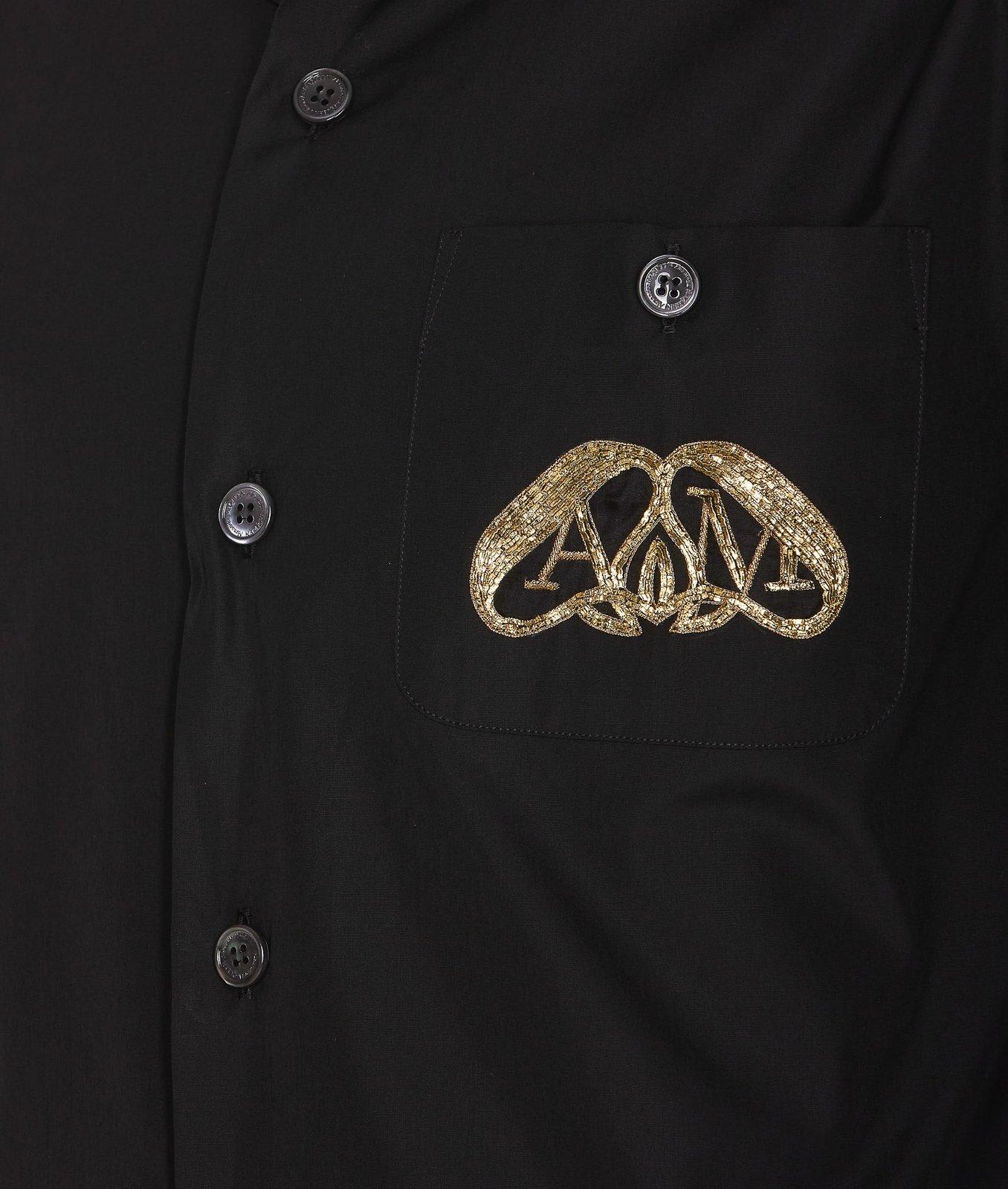 Shop Alexander Mcqueen The Seal Embellished Buttoned Shirt In Nero