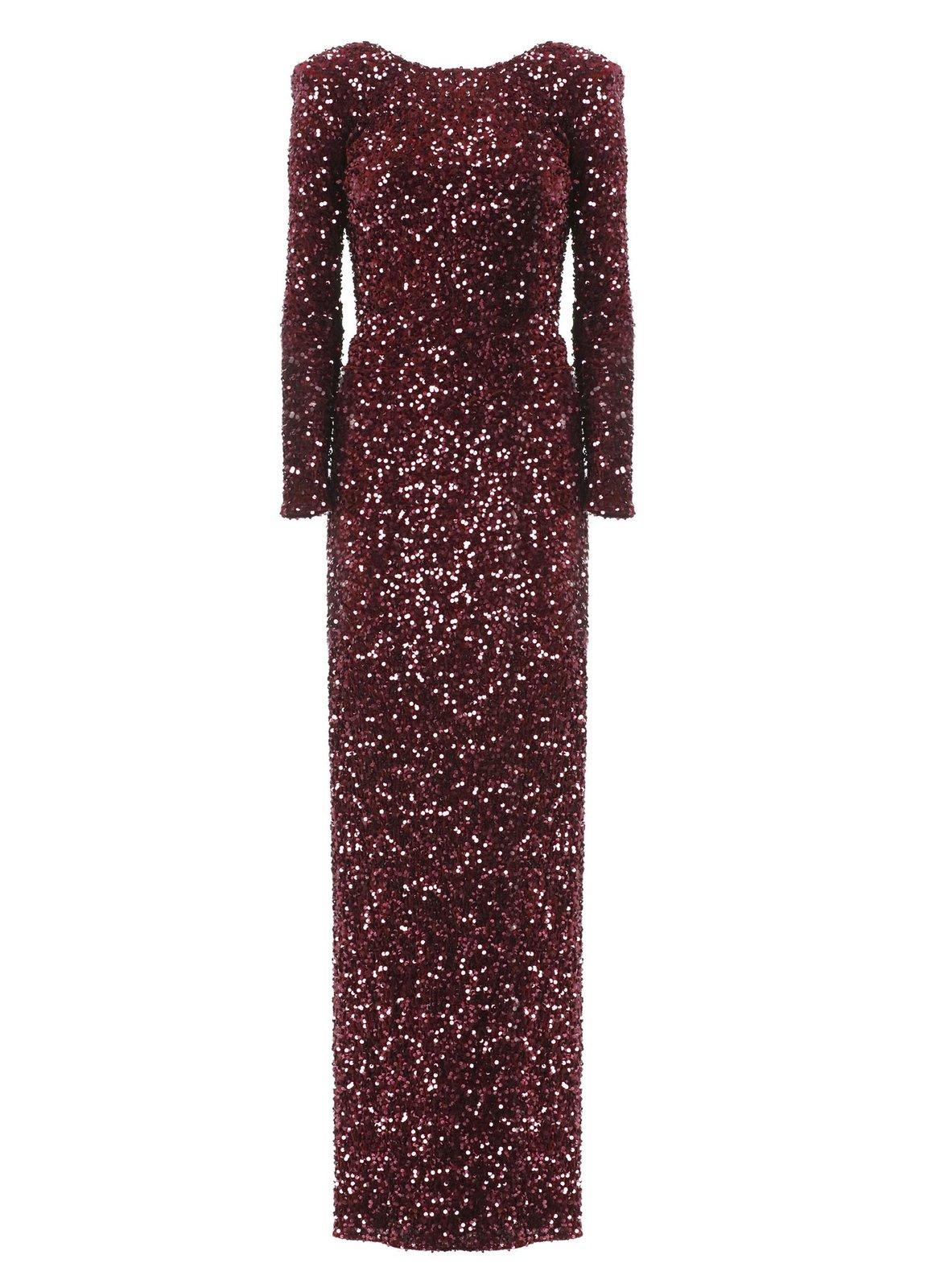 Shop Elisabetta Franchi Sequin-embroidered Carpet Dress In Rouge Noir