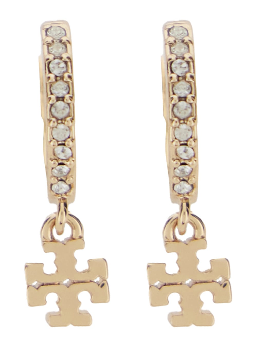 eleanor Metallic Earings With Double T Logo Plaque And Crystal Embellishments In Brass Blend Woman