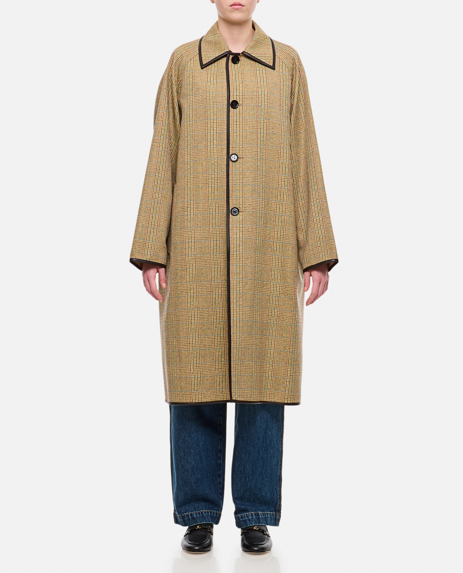 Shop Bottega Veneta Wool Distorted Prince Of Wales Coat In Beige