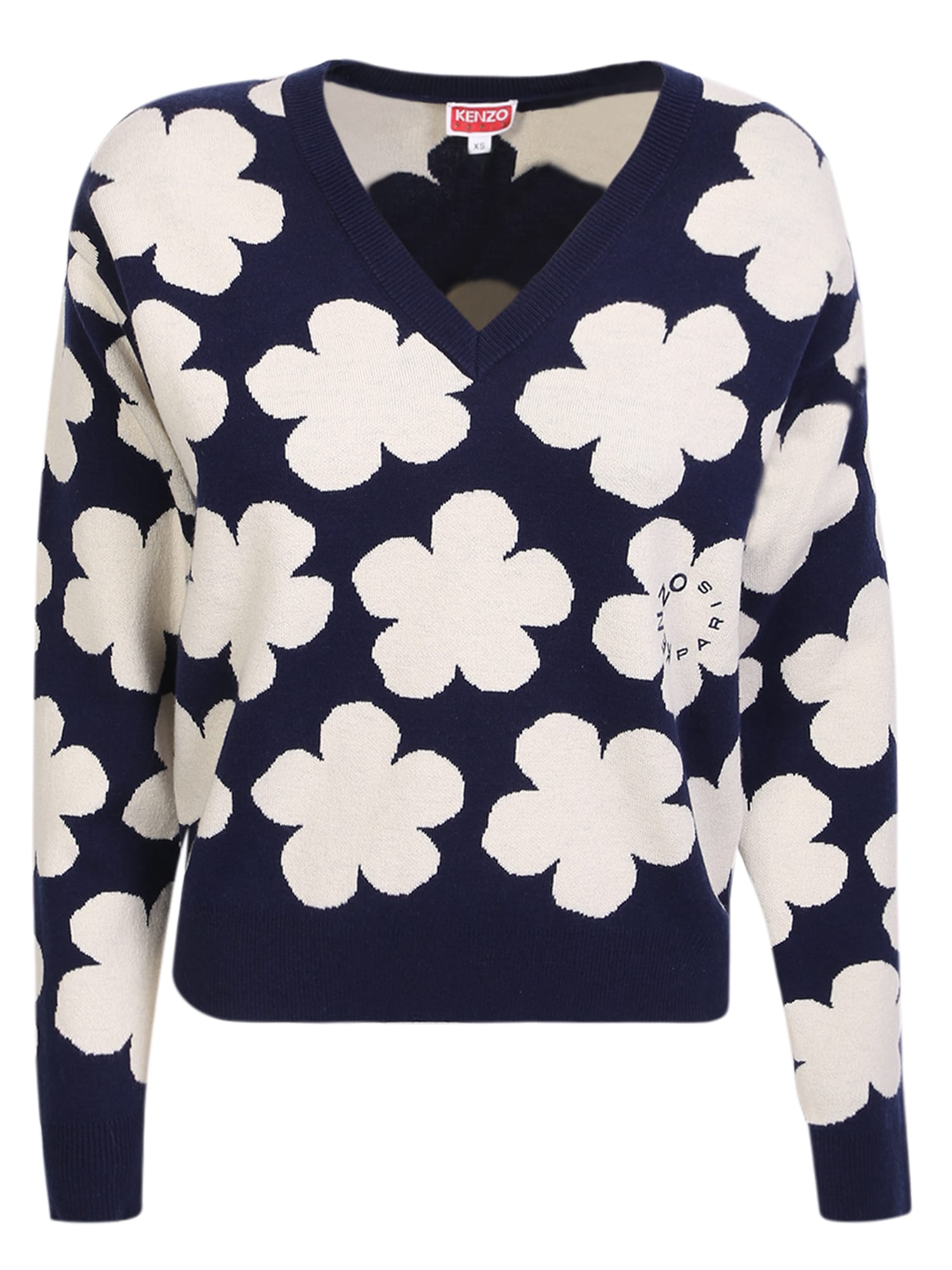Kenzo Pullover With Boke Flower Print White And Blue