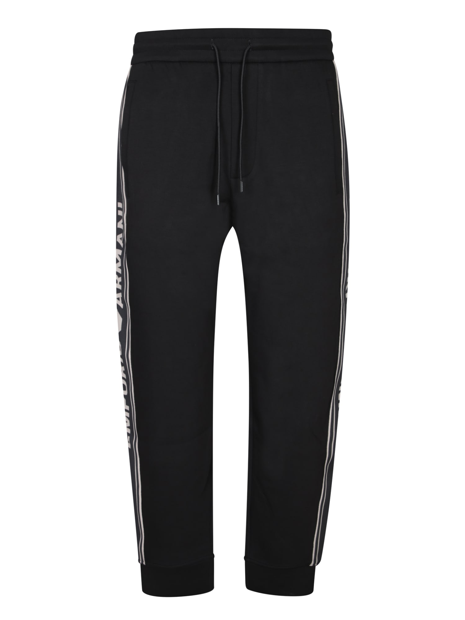 Emporio Armani Asv Double-jersey Joggers With Logo Stripes In Black