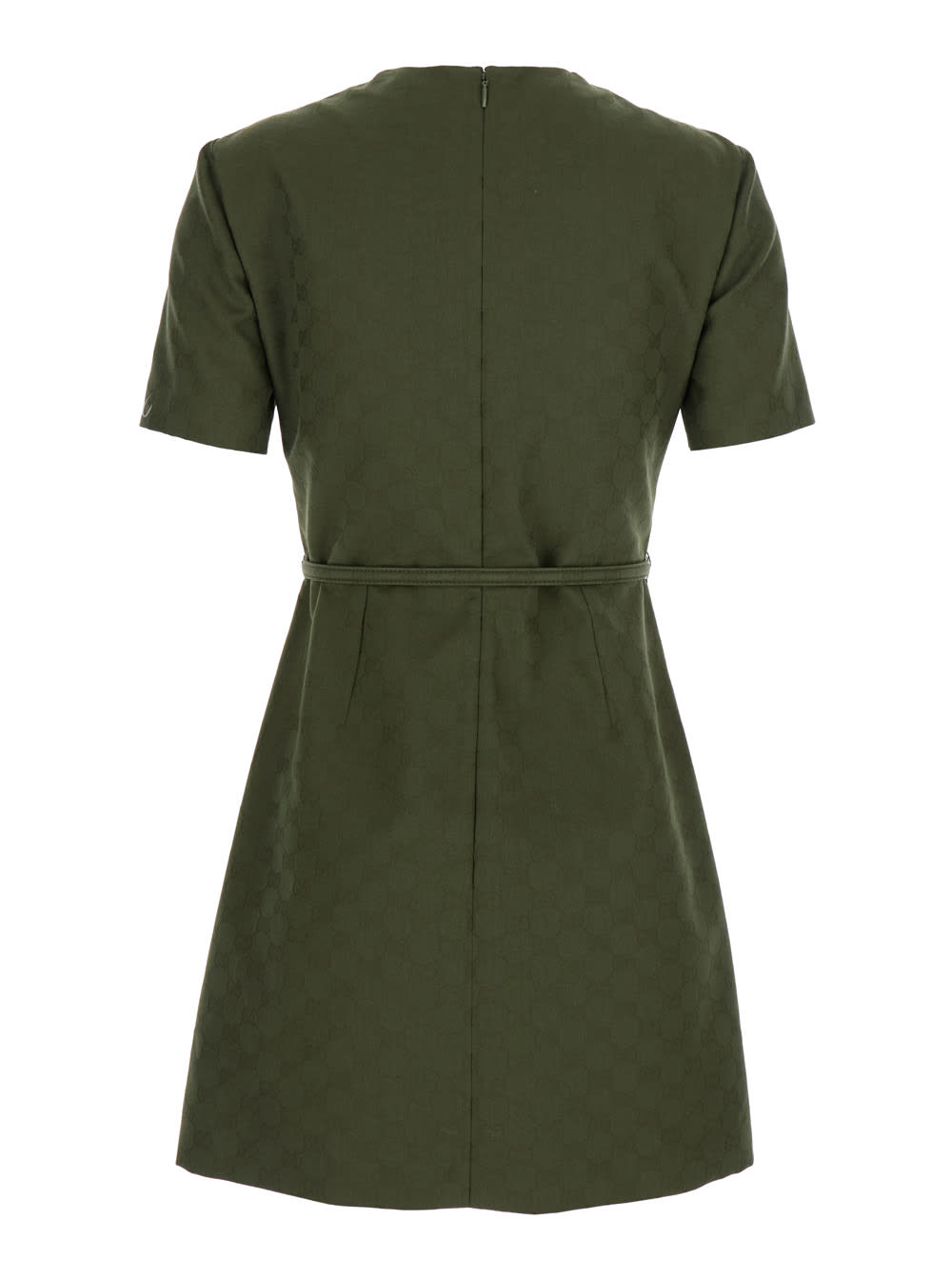 Gucci Green Mini Dress With Gg Buckle Belt In Fabric Woman In Green
