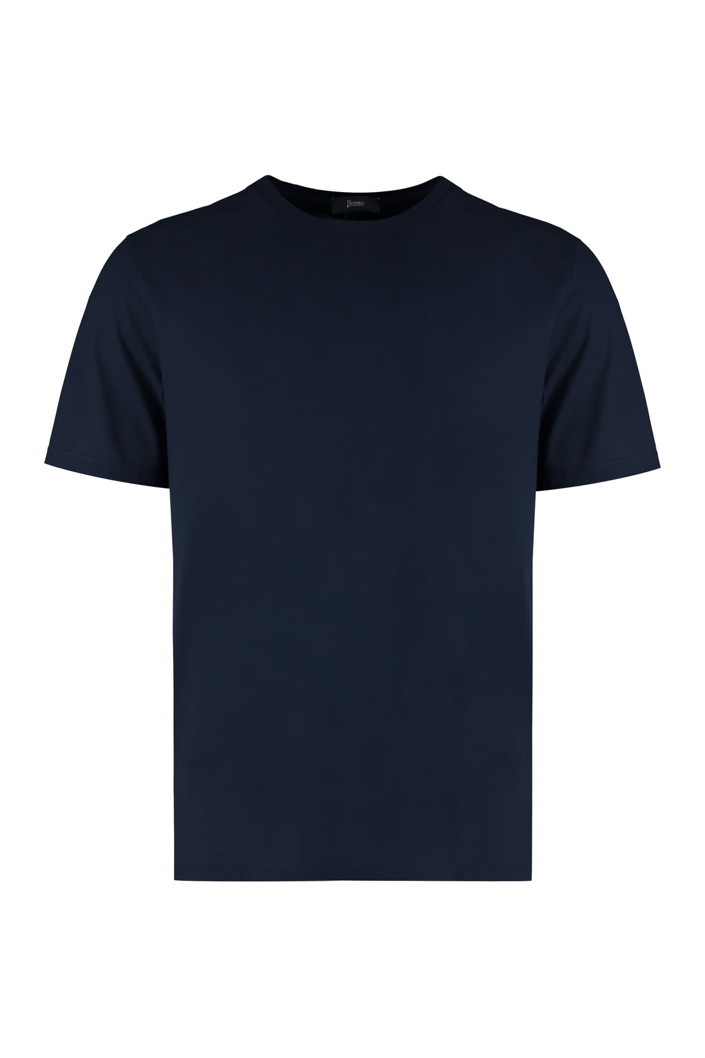 Shop Herno Cotton Crew-neck T-shirt In Blu
