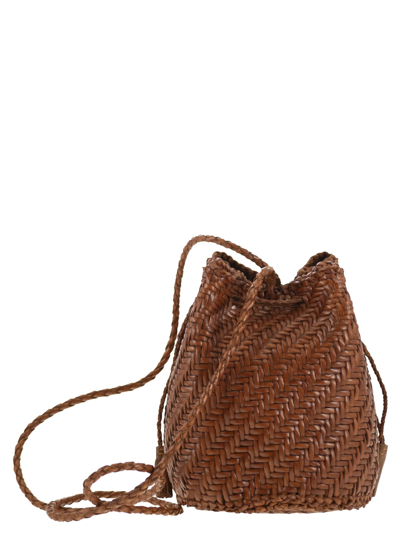 Dragon Diffusion Pompom Double Jump - Bucket Bag With Woven Leather In Brown
