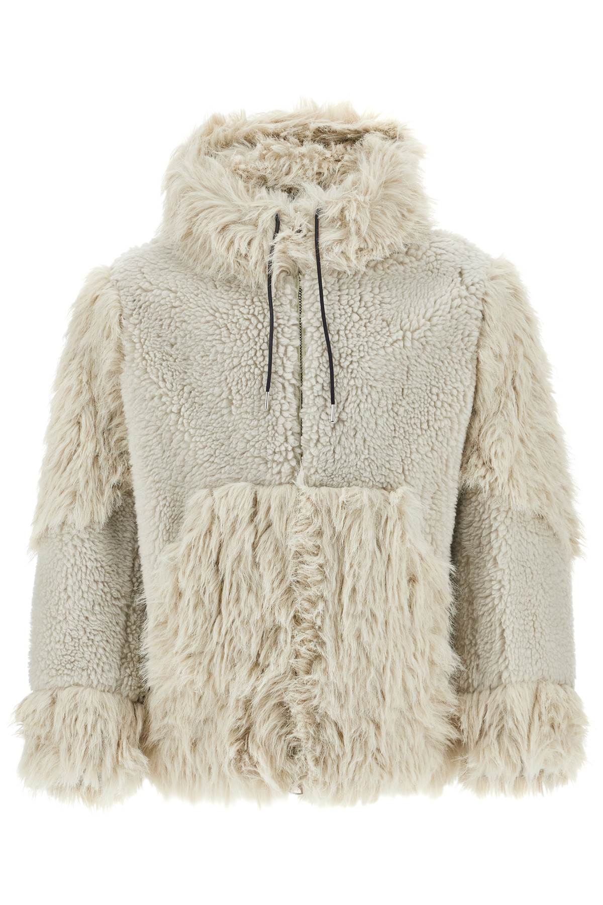 Shop Sacai Faux Shearling Hooded Jacket In L/gray