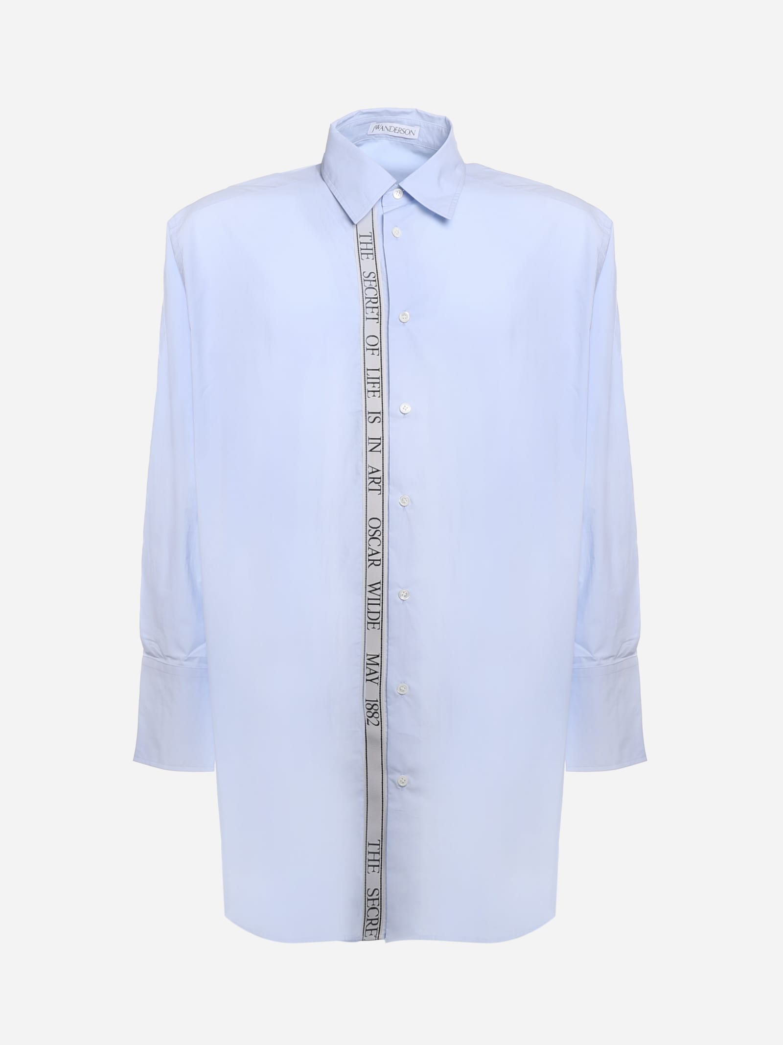 Jw Anderson Cotton Shirt With Contrasting Embroidered Ribbon In Light Blue