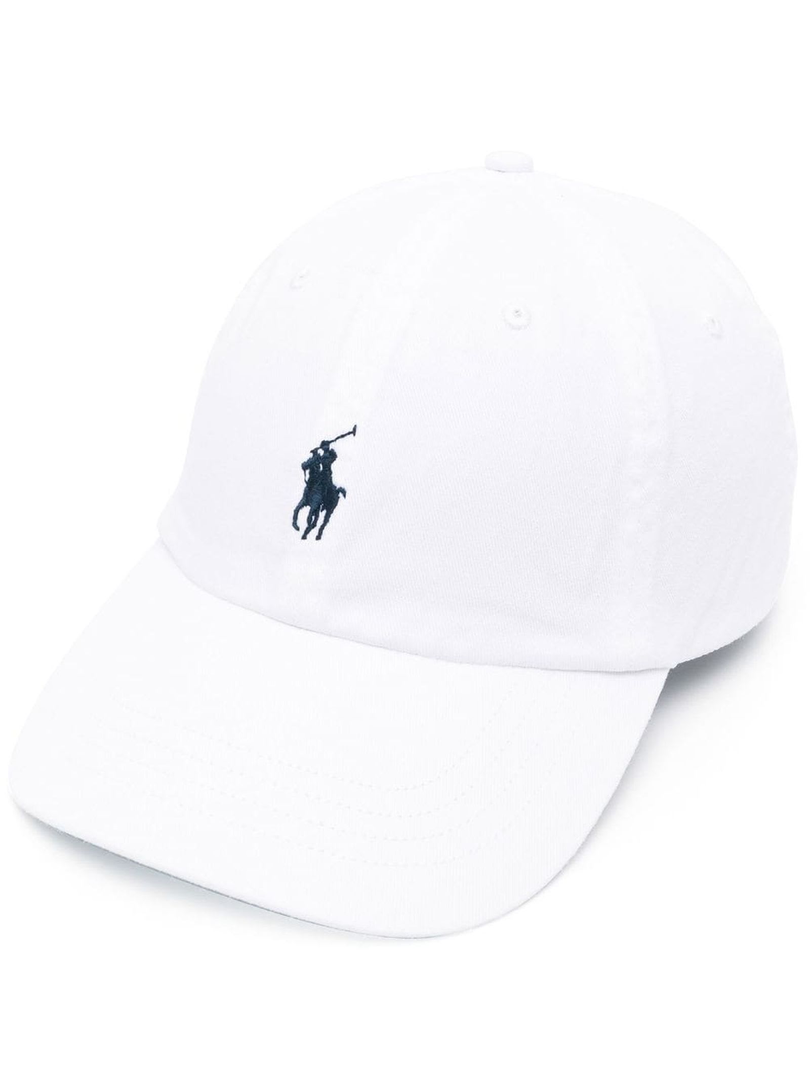 Shop Ralph Lauren Logo Embroidered Cap In White/ Newport Navy