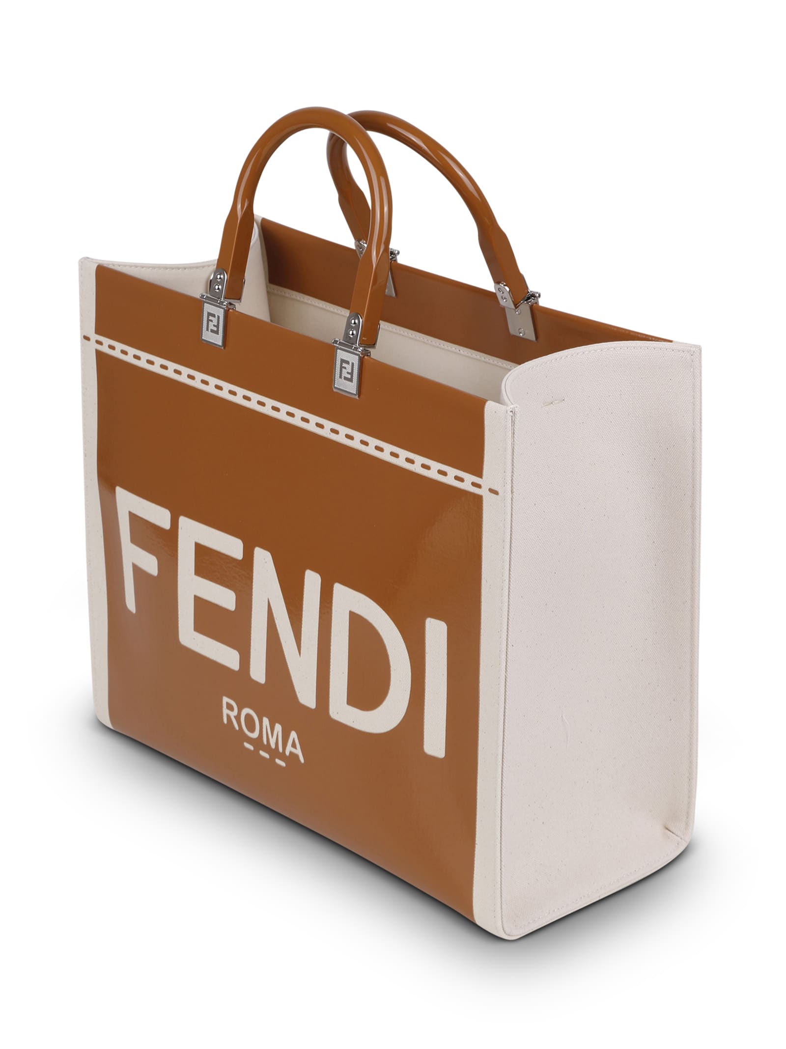 Shop Fendi Sunshine Bag In Canvas And Patent Leather