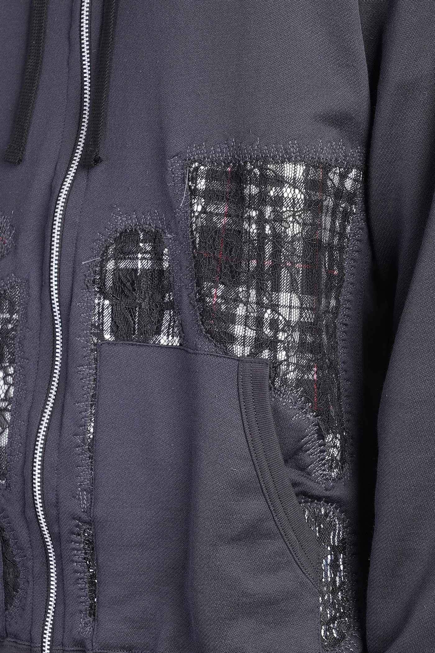 Junya Watanabe Black Patchwork Zip-up Hoodie In Blue