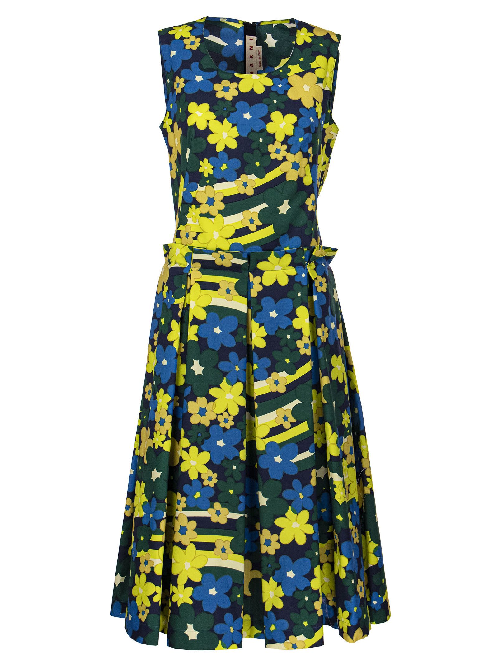 Photo of  Marni Rainbow Flower Printed Cotton Dress With Pleats- shop Marni Dresses online sales