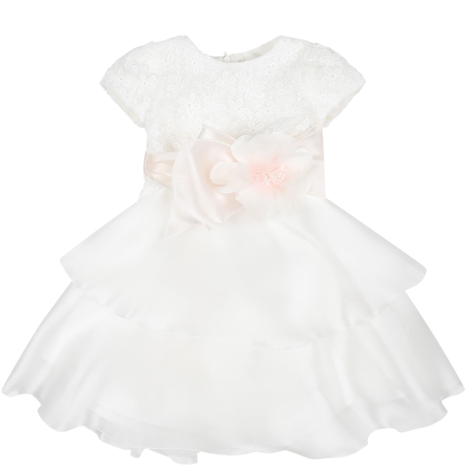 Monnalisa White Dress For Baby Girl With Flower