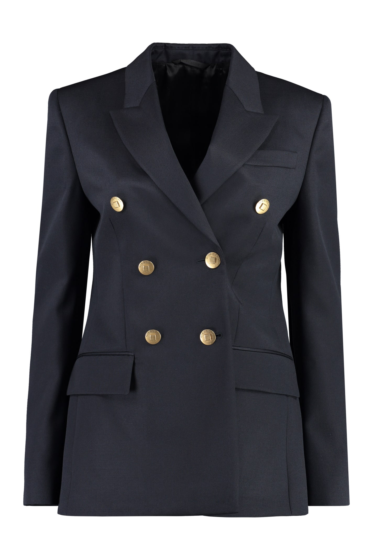 Givenchy Blue Double-breasted Jacket With Branded Buttons In Wool Blend Woman In Blue