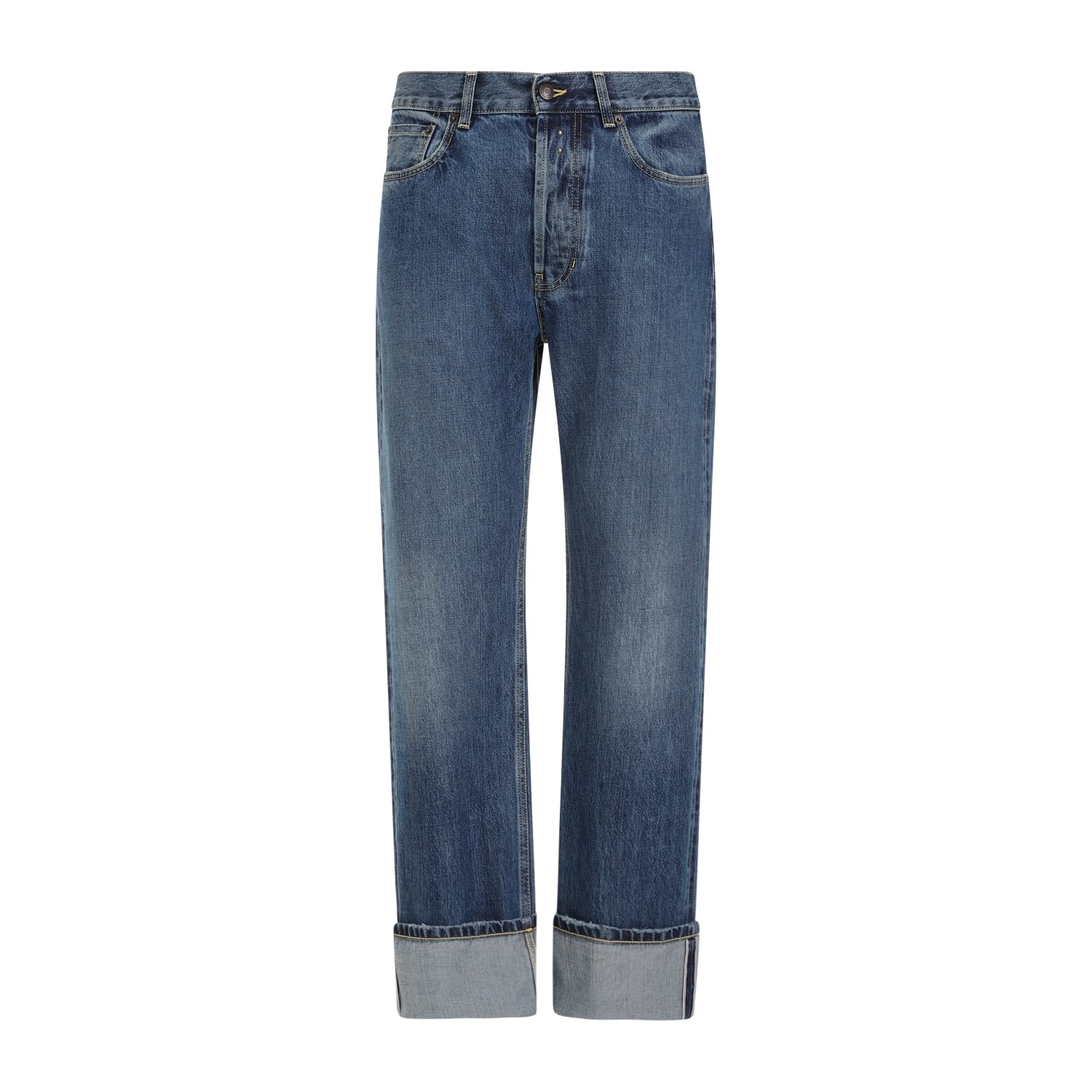 Shop Alexander Mcqueen Turn Up Jeans In Blue Washed