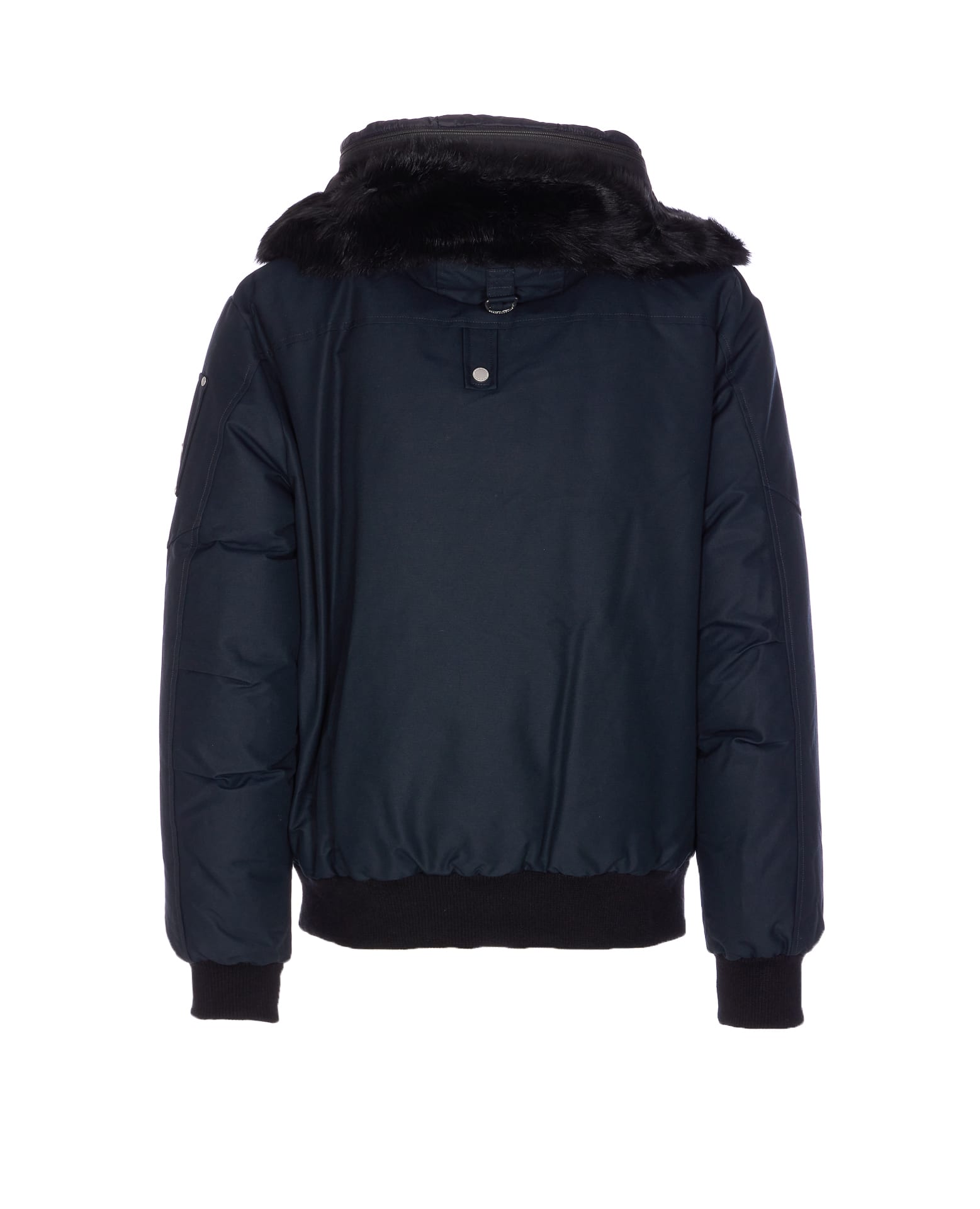 Moose Knuckles Shearling Trim Down Bomber Jacket In Blue