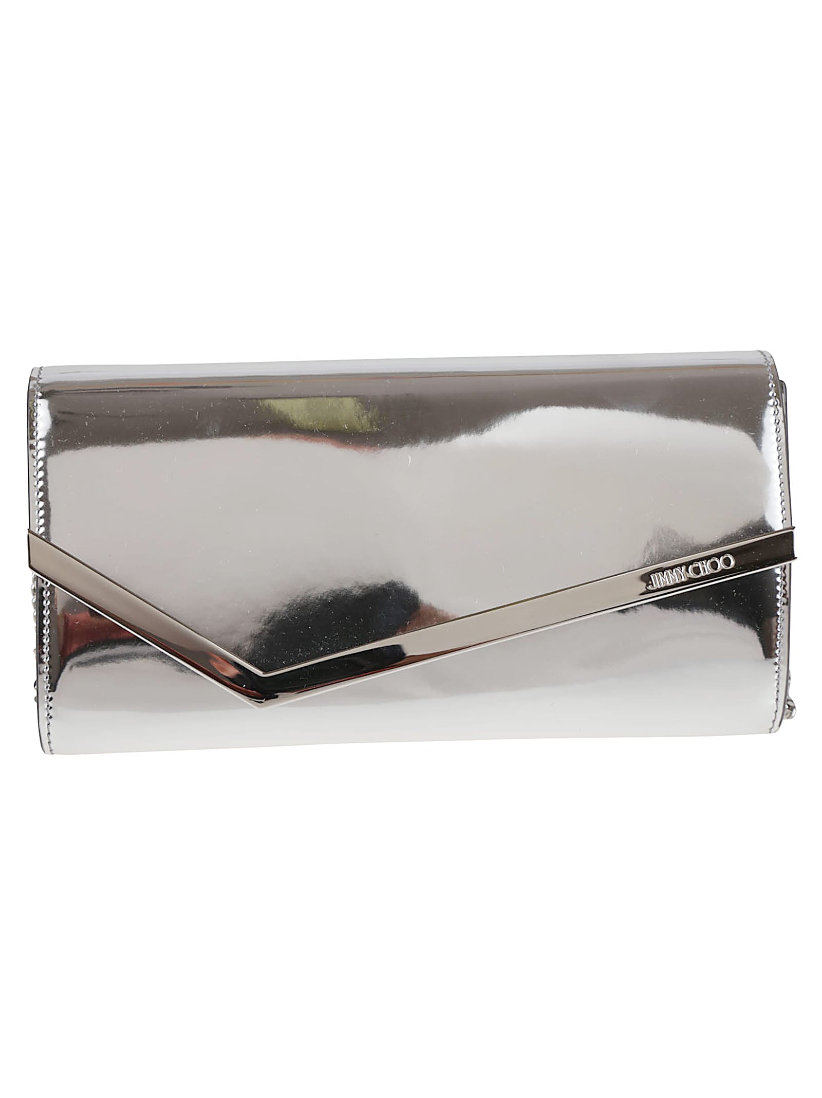 Jimmy Choo Emmie Patent Leather Clutch In Silver