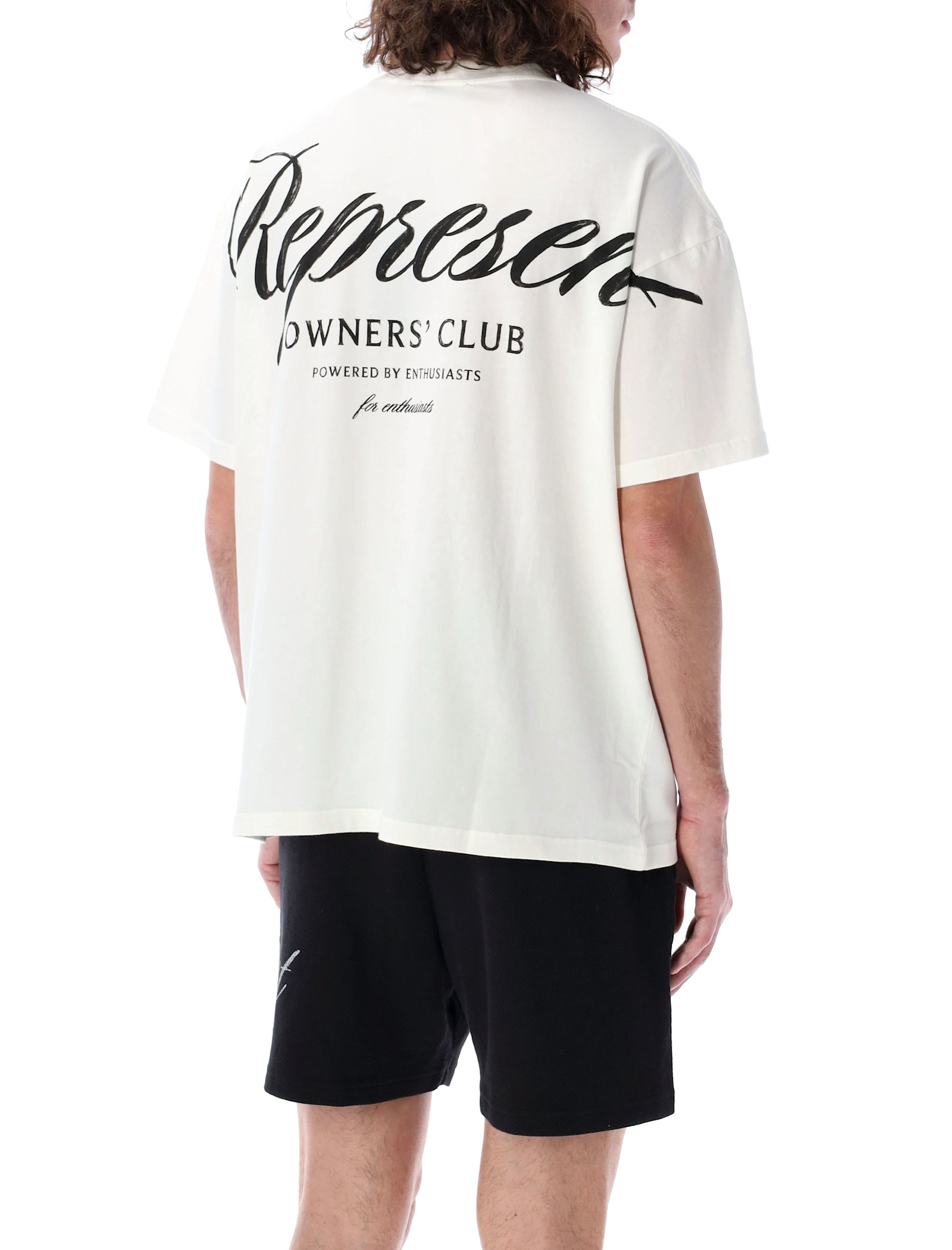 Represent White Crewneck T-shirt With With Front And Back Owners Club Print In Flat White