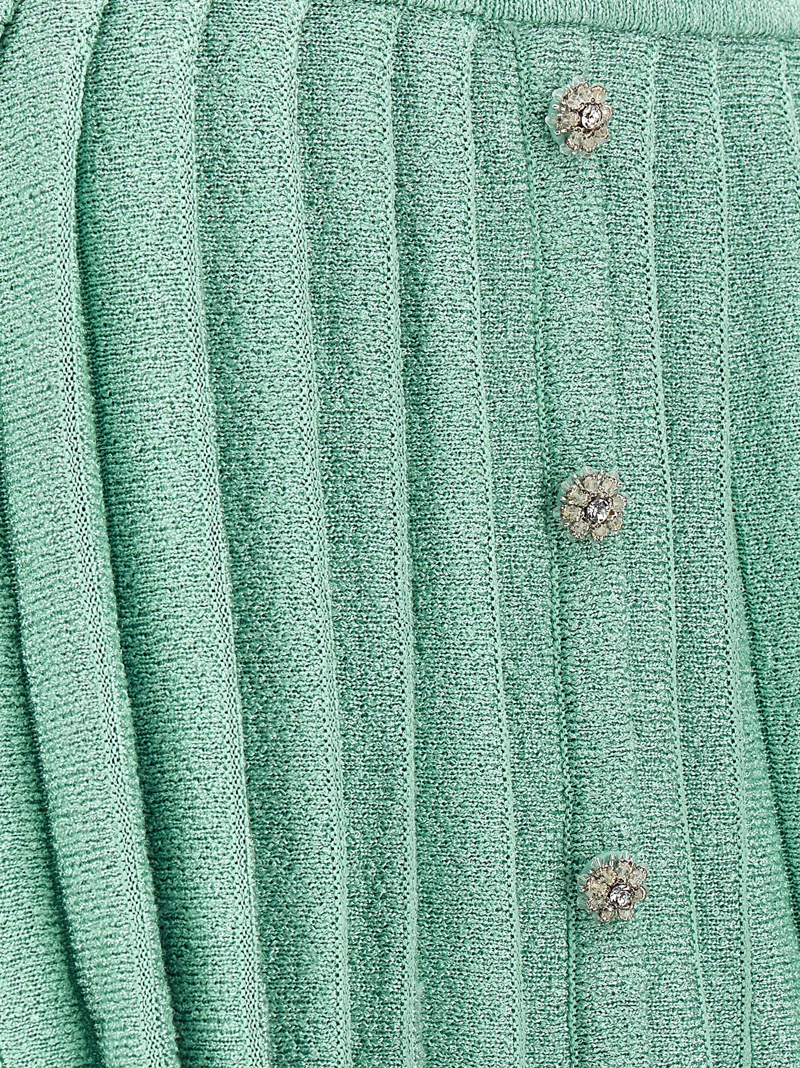 Shop Self-portrait Mint Sequin Pleated Knit Skirt In Light Blue