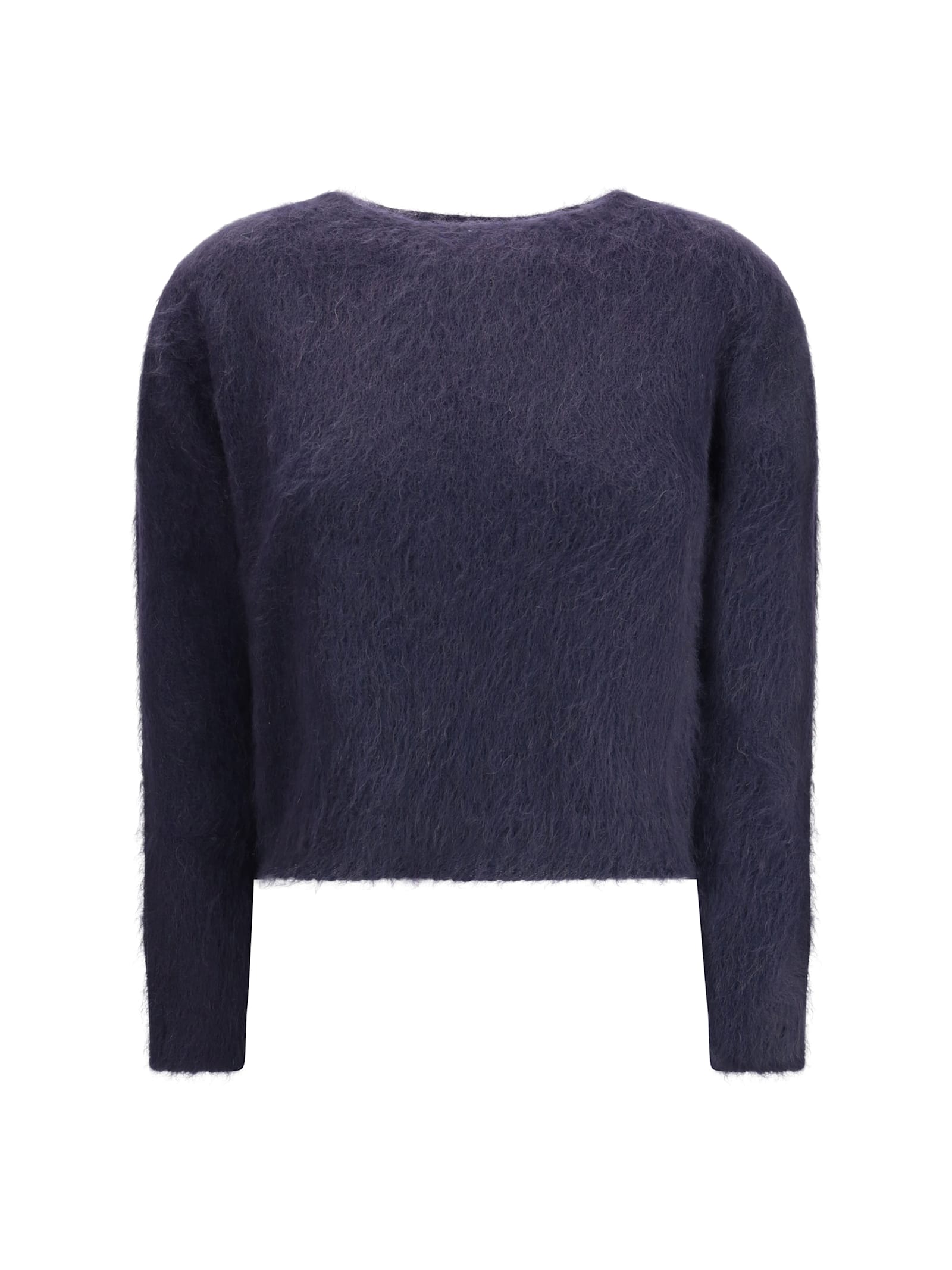 Max Mara Turtleneck Sweater In Brushed Mohair-blend Yarn In Black