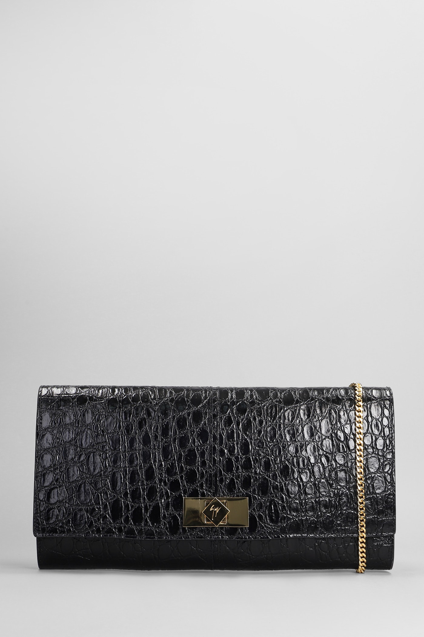 Montserrat Crocco Clutch In Black Leather