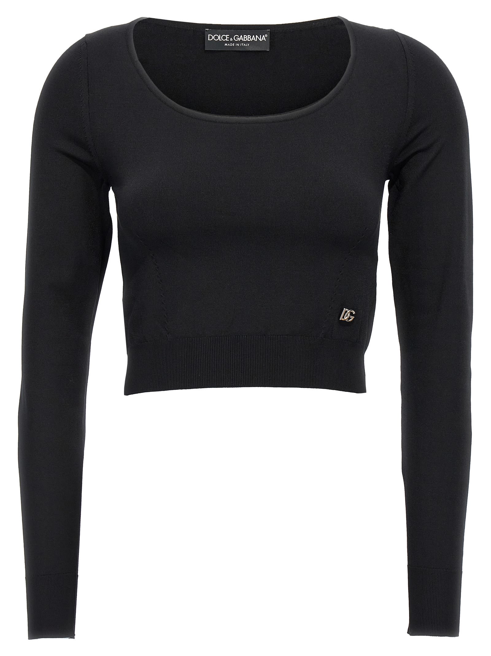 Shop Dolce & Gabbana Logo Cropped Sweater In Black