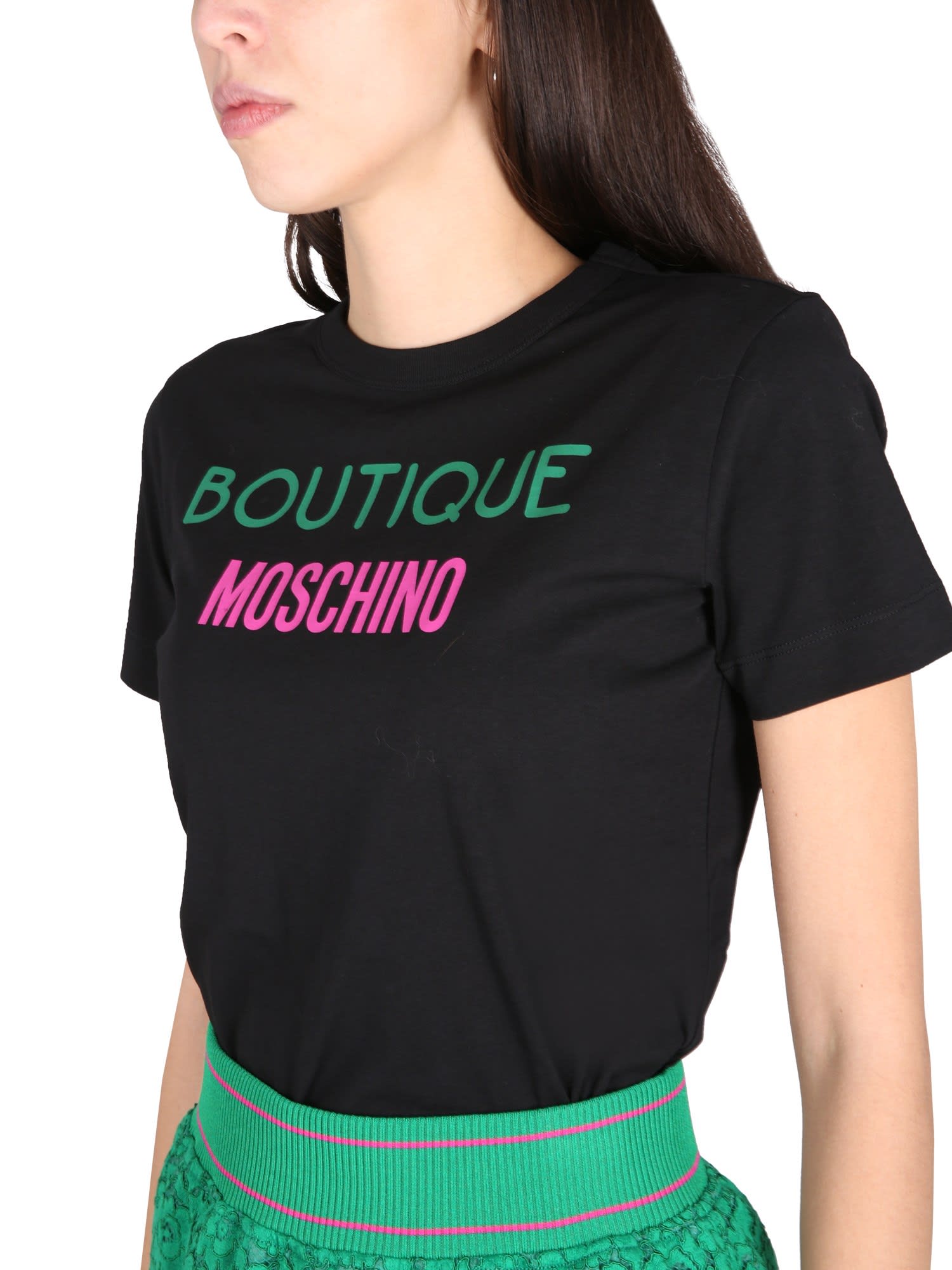 Shop Boutique Moschino Crewneck T-shirt With Logo In Black
