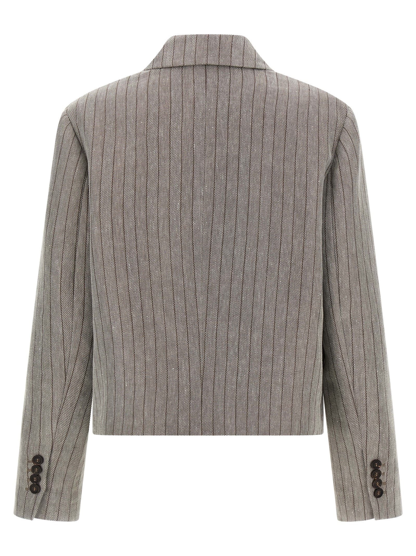 Brunello Cucinelli Pinstriped Chevron Blazer Blazers Gray In Gray