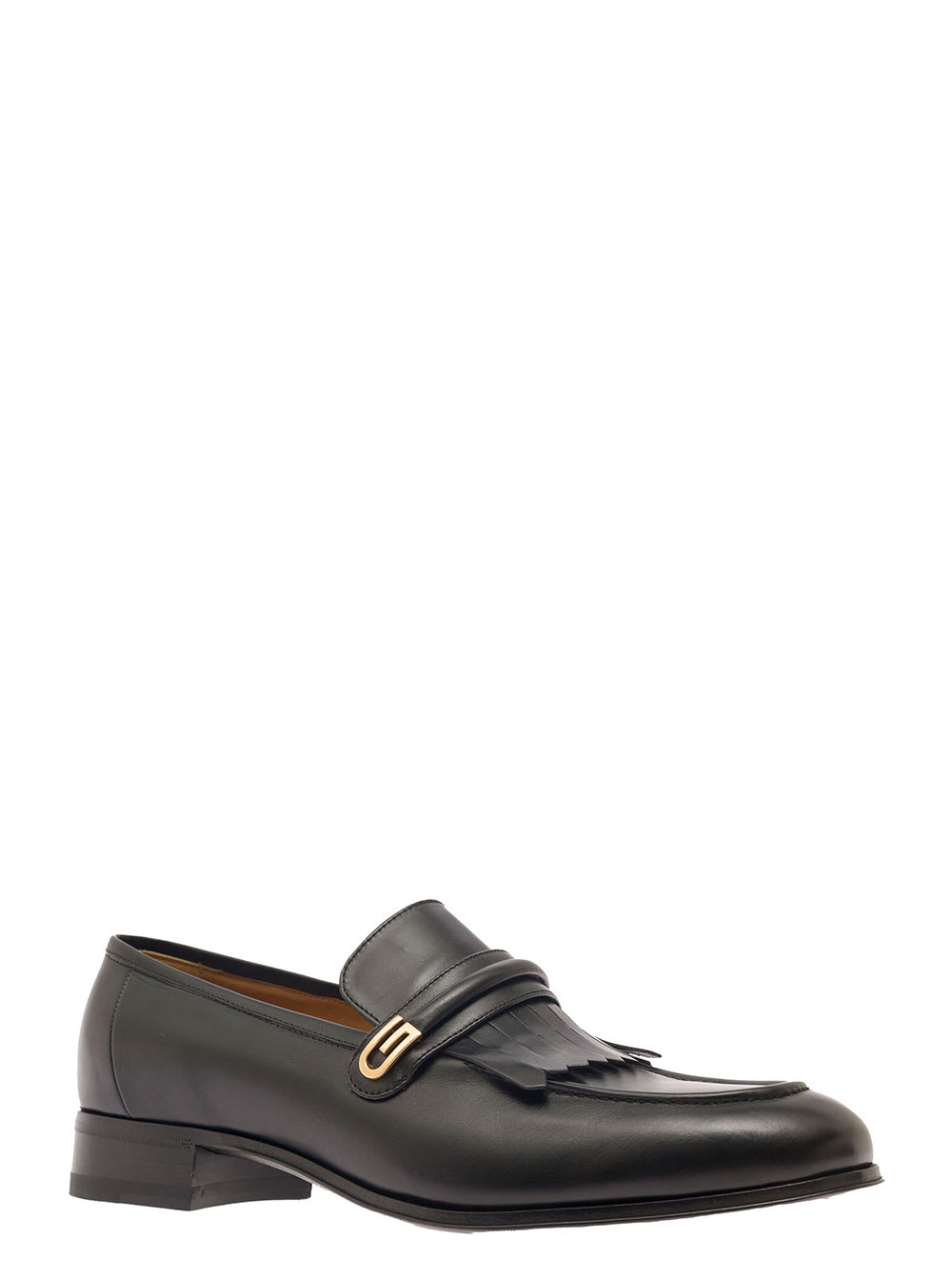 Gucci Black Loafers With Fringes And Double G In Smooth Leather Man In Multi