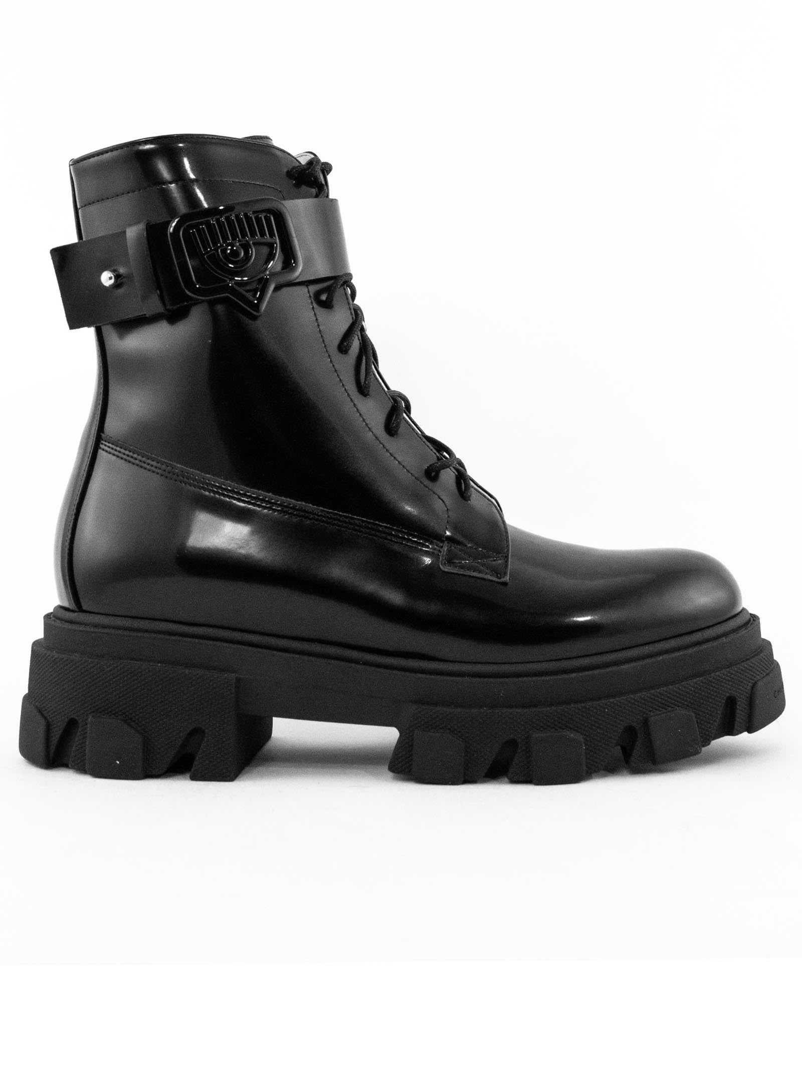 Chiara Ferragni Black Shiny Leather Ankle Boot
