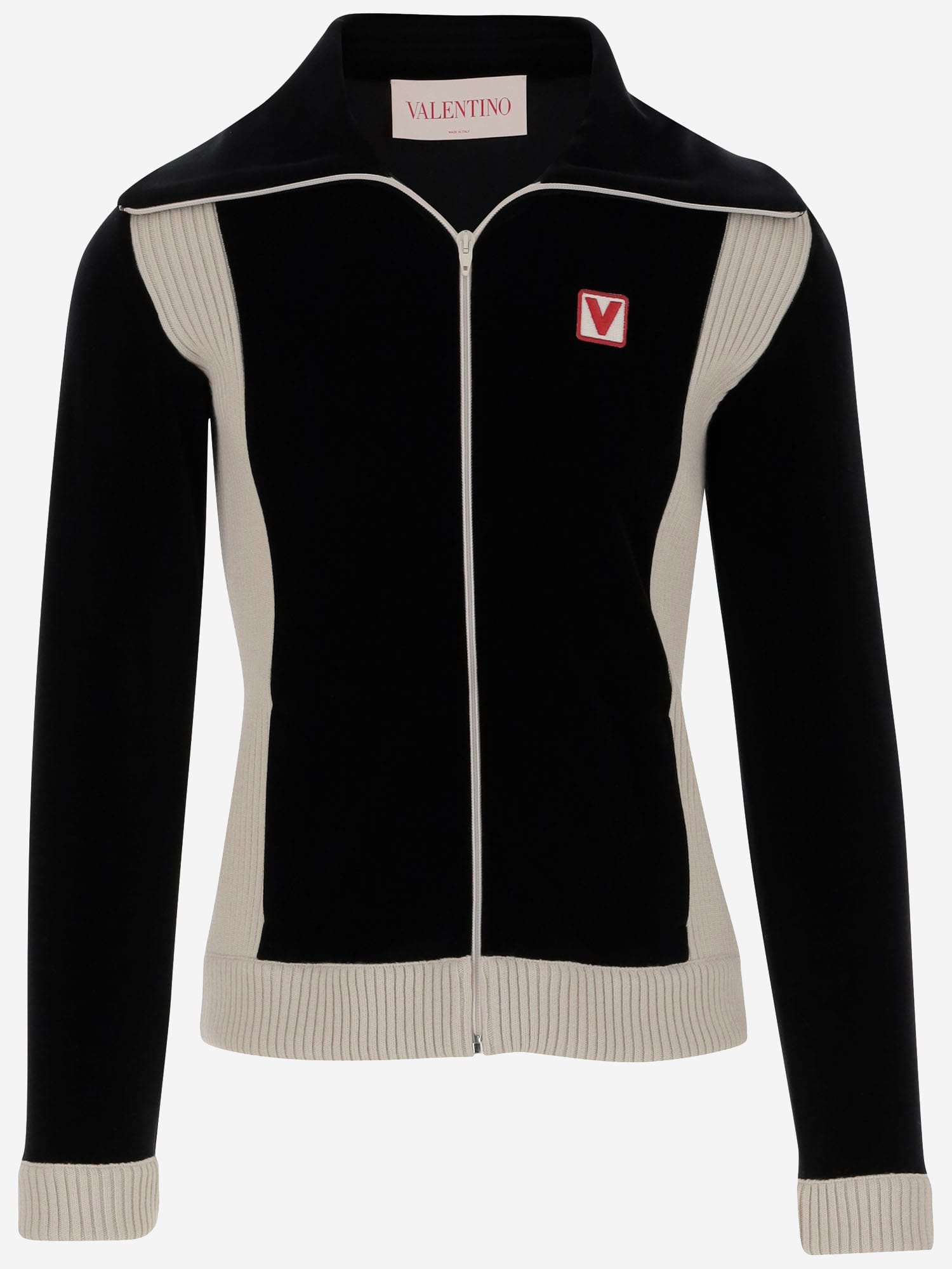 Chenille Sweatshirt With Zipper And Chez Valentino Patch