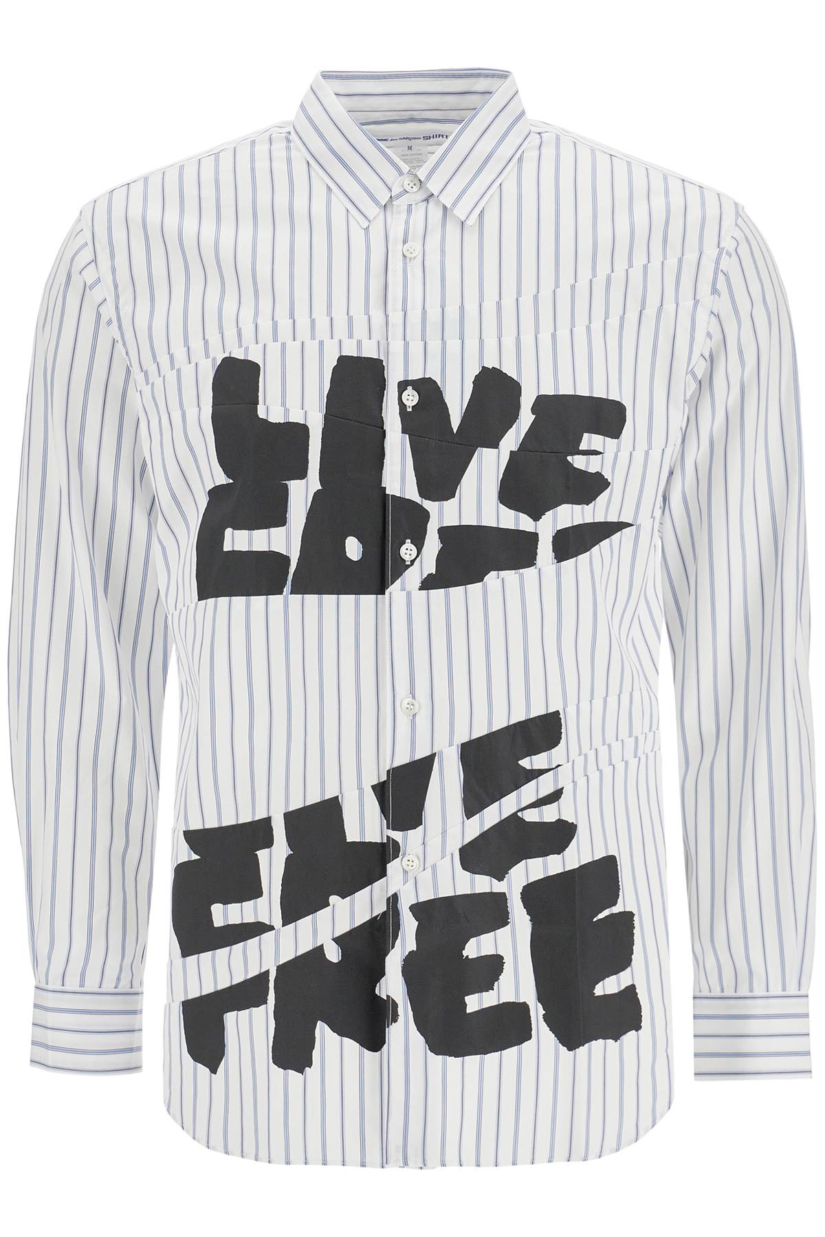 Shop Comme Des Garçons Shirt Live Free Printed Shirt In Stripe (white)