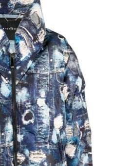 Shop John Richmond Down Jacket With Iconic Runway Show Pattern In Fantasia Denim