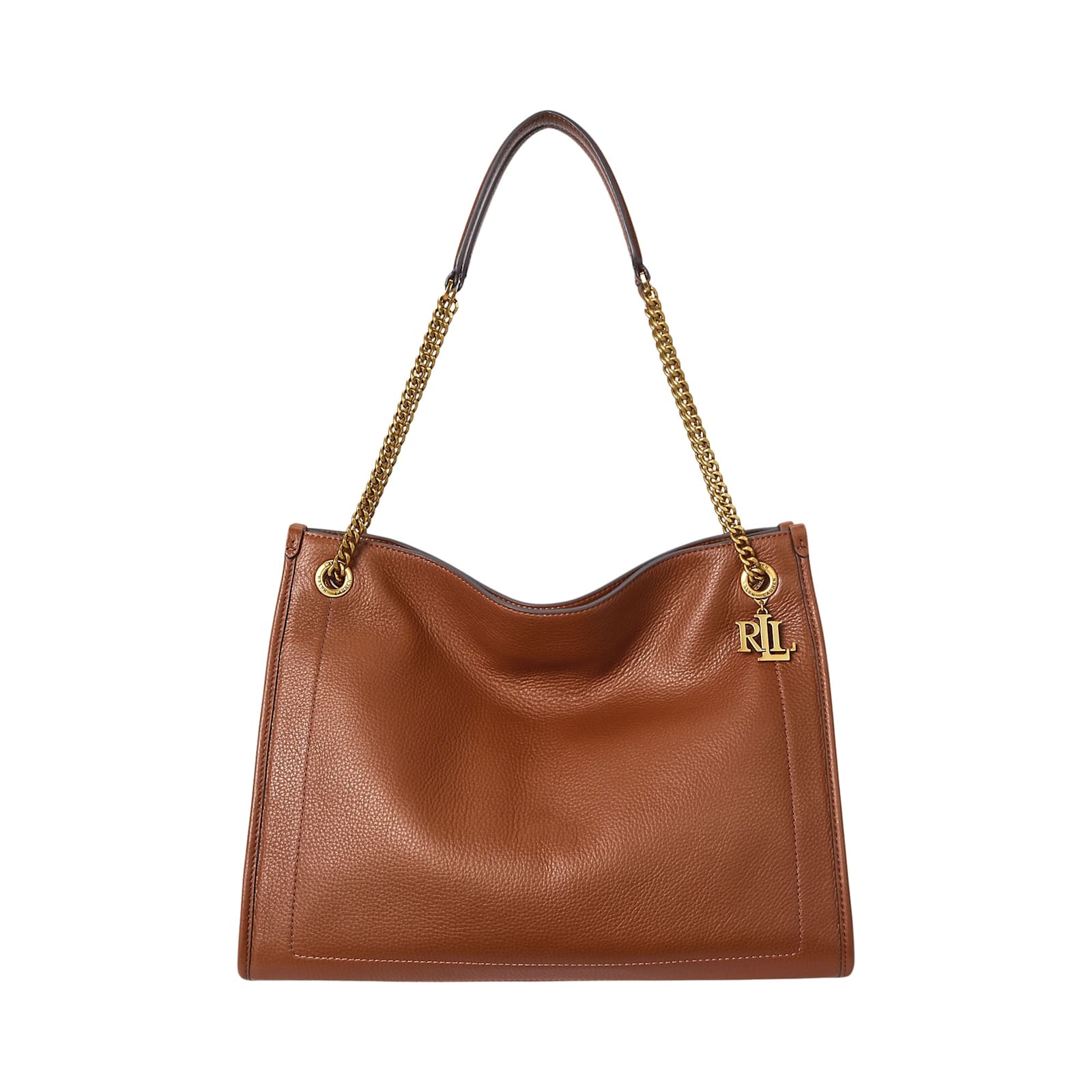 Ralph Lauren Pebbled Leather Large Bradley Tote Bag In Brown