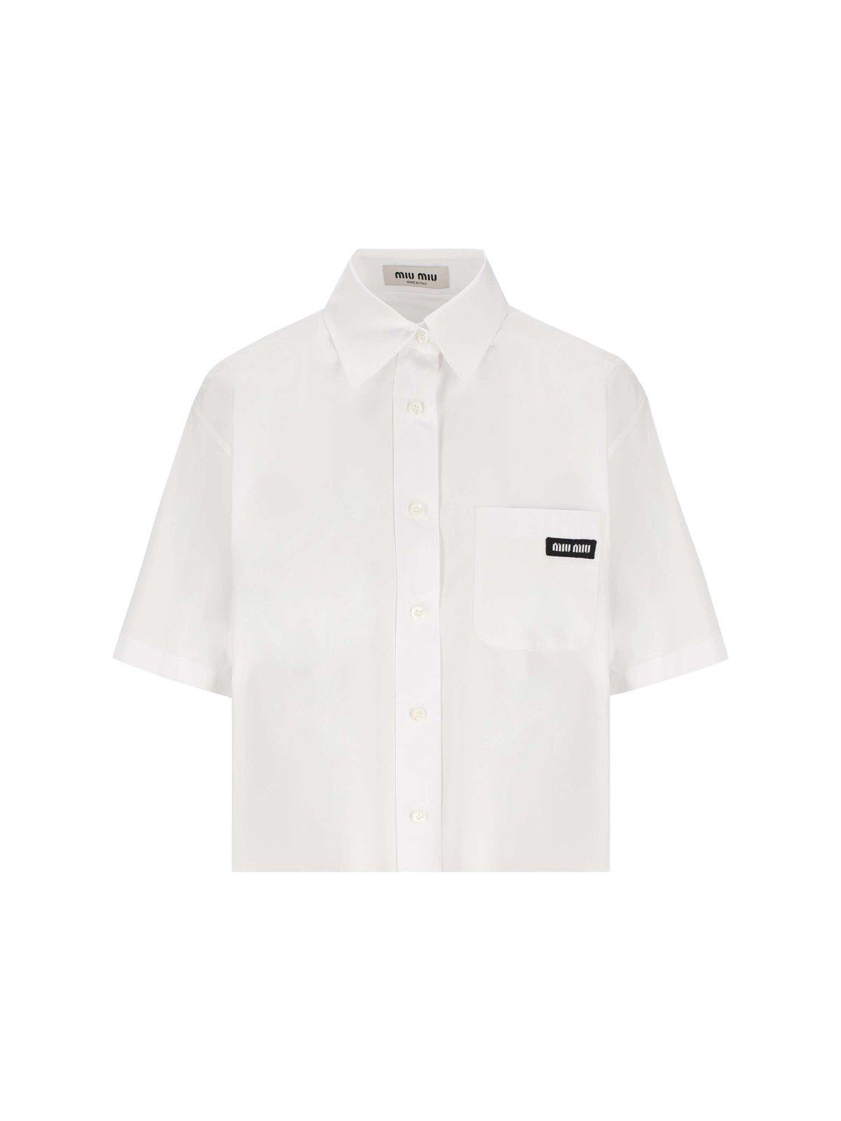 Miu Miu Logo Patch Short Sleeved Shirt In White | ModeSens