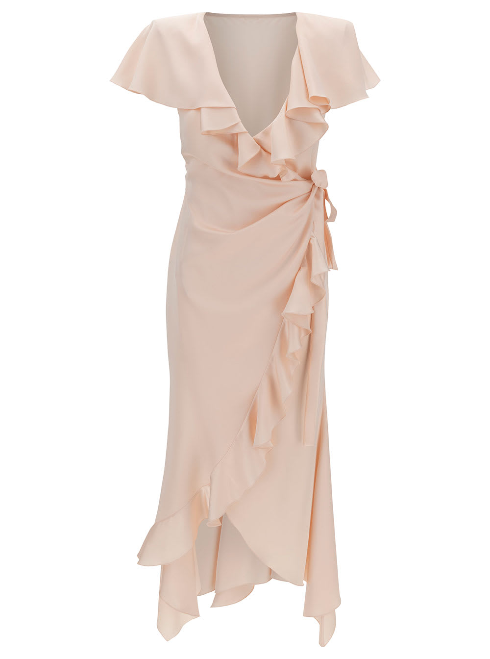 Shop Philosophy Di Lorenzo Serafini Longuette Pink Wrap-dress With Ruche In Satin Woman