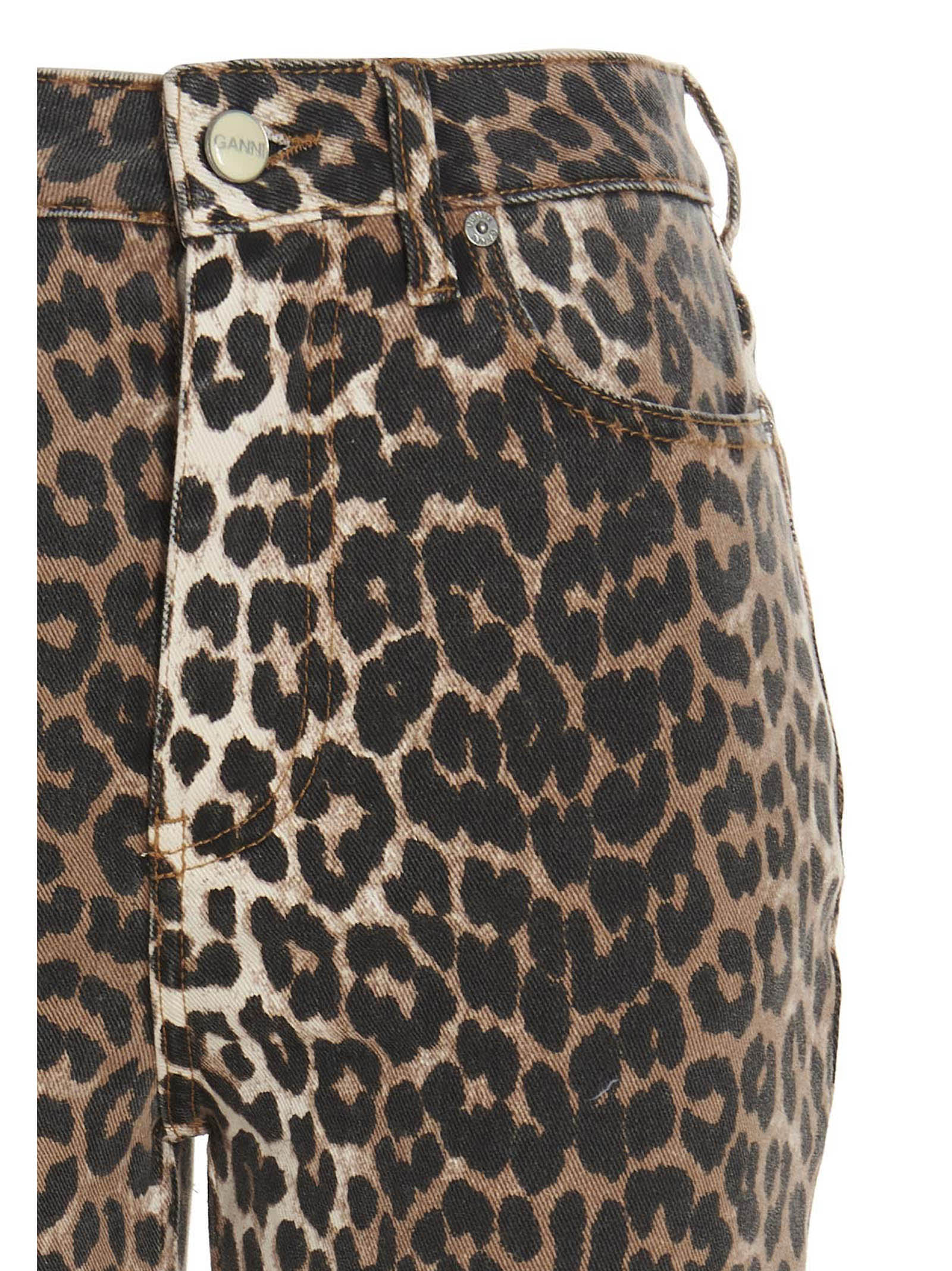 Ganni Printed Stretch Cotton Pant In Animal Print