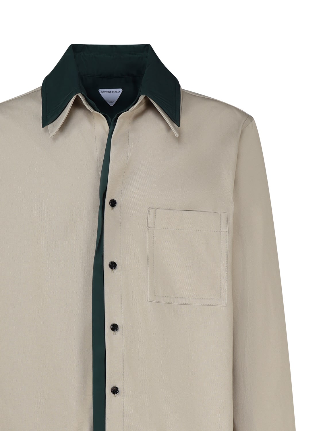 Shop Bottega Veneta Double Layer Cotton Twill Shirt In Travertine/inkwell