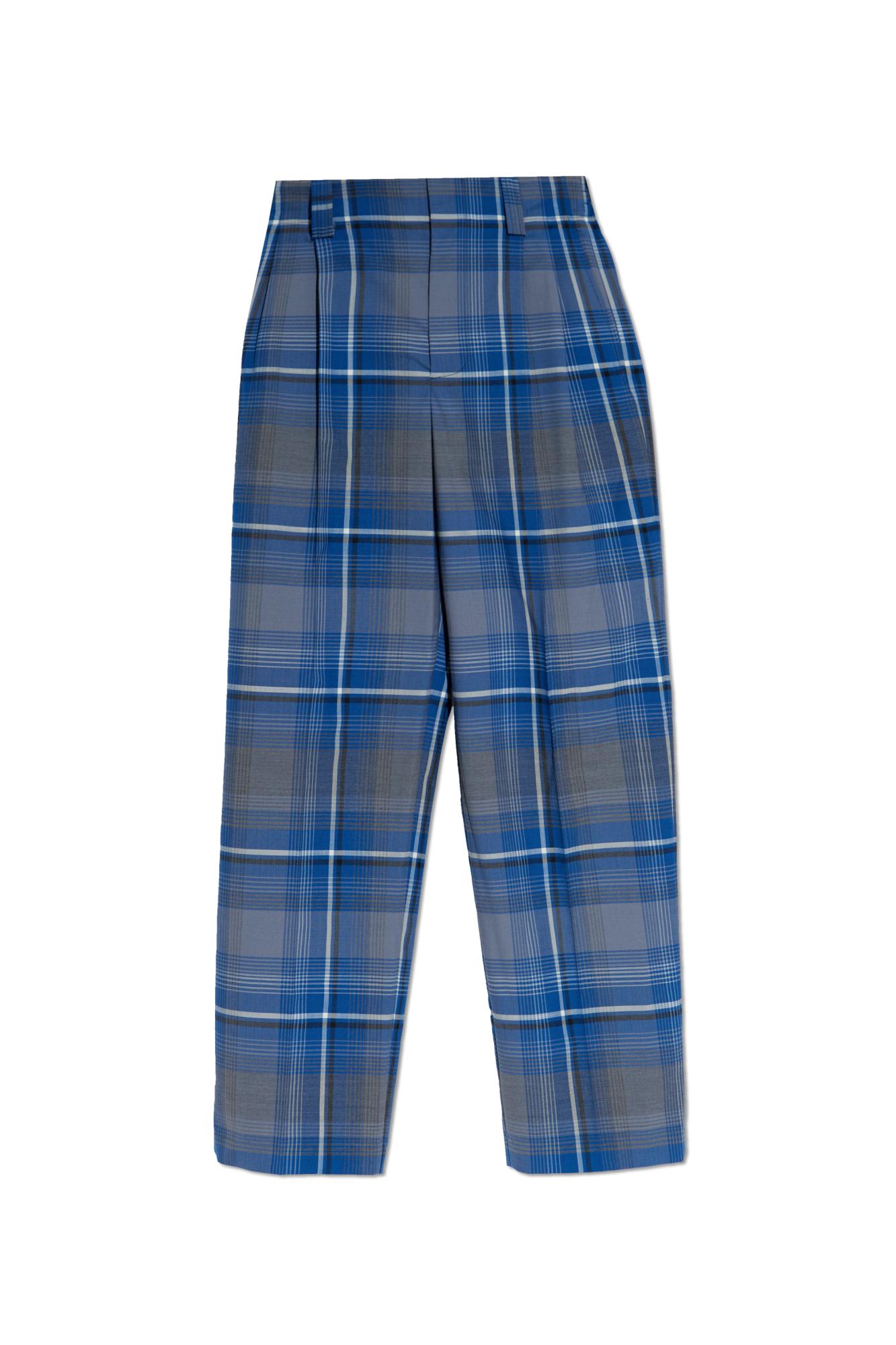 Shop Marni Plaid Pattern Pants  In Light Blue