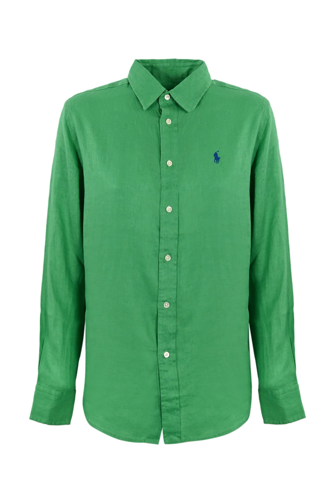 Shop Polo Ralph Lauren Linen Shirt With Pony Logo In Green