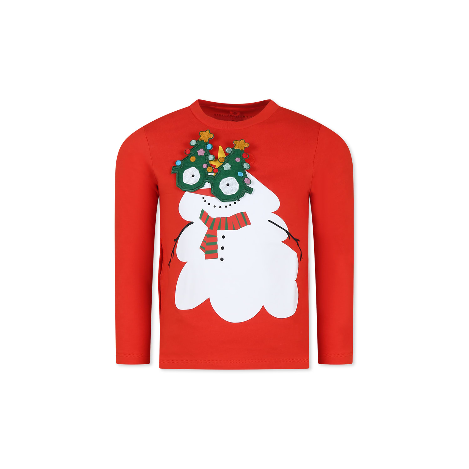 Stella Mccartney Red T-shirt For Kids With Snowman Print In Red